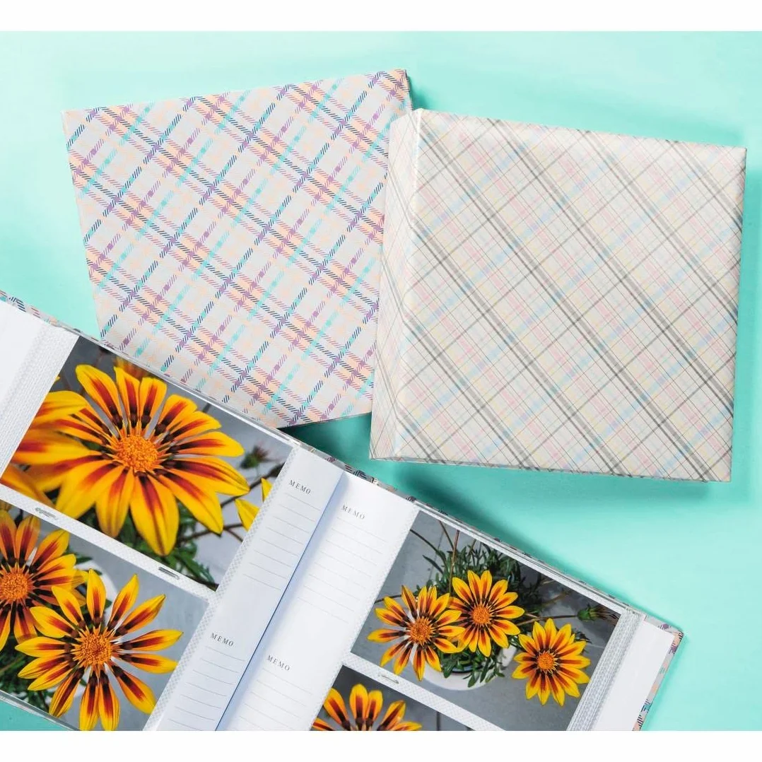 Hama Album photo Checks 22,5 x 22 cm 100 pages pochettes 200 photos Zone Mémo Quadrillé Turquoise