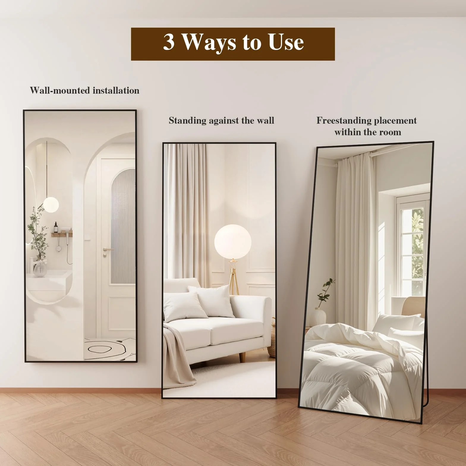 Miroir sur Pied 171x76 cm, Grand Miroir Intégral, Cadre en Alliage d'Aluminium, Verre Trempé