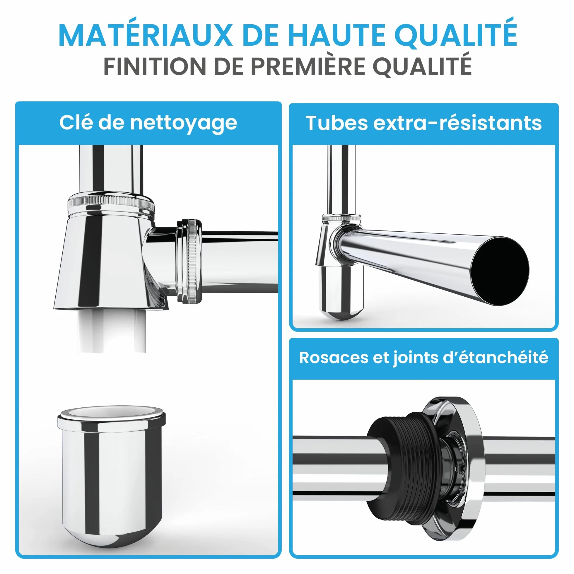 Siphon à Tasse Universel Bächlein pour Lavabos et Éviers, Écoulement à Bouteille Design