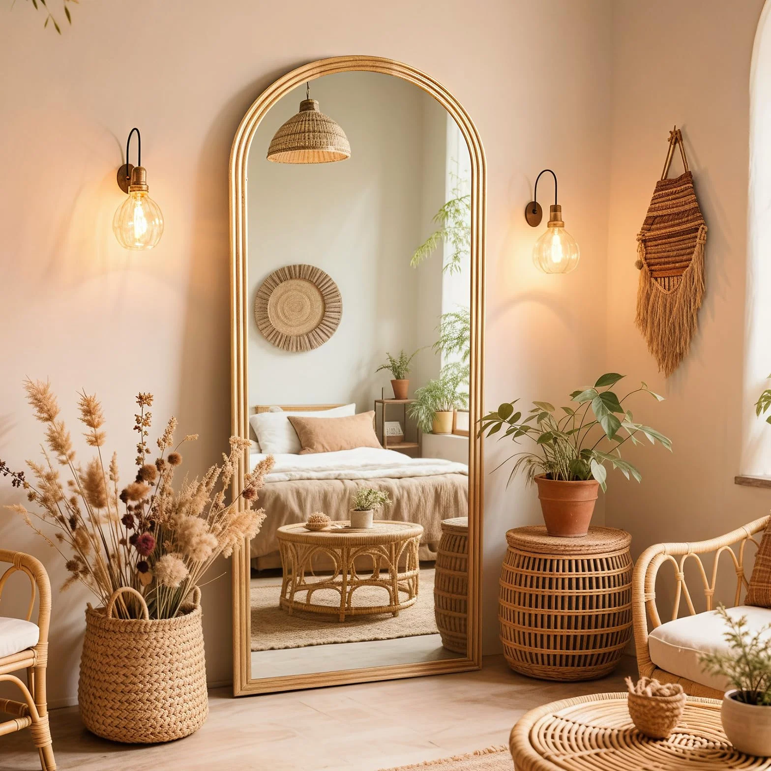 ThomP Miroir pleine longueur - 160 x 50 cm - Miroir sur pied bombé - Cadre en bois avec support - Grand miroir sur pied pour chambre à coucher, salon (marron)