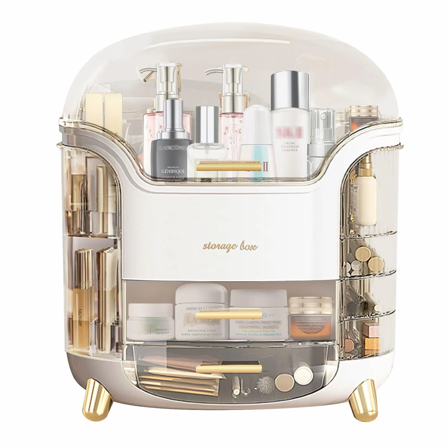 Rangement Maquillage Organisateur Boite de Rangement Skincare Couvercle Maquillage Transparente Makeup Organizer avec Tiroir Grande Capacité Anti Poussiere