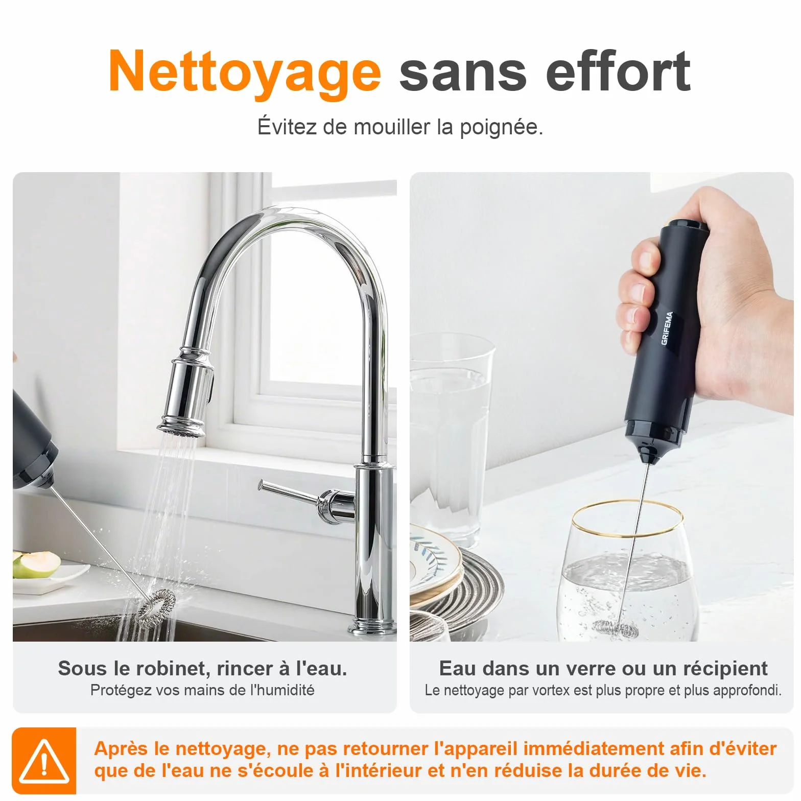 Mousseur à Lait Électrique 13 000 tr/min, Fouet Mini sans BPA, Piles, GRIFEMA
