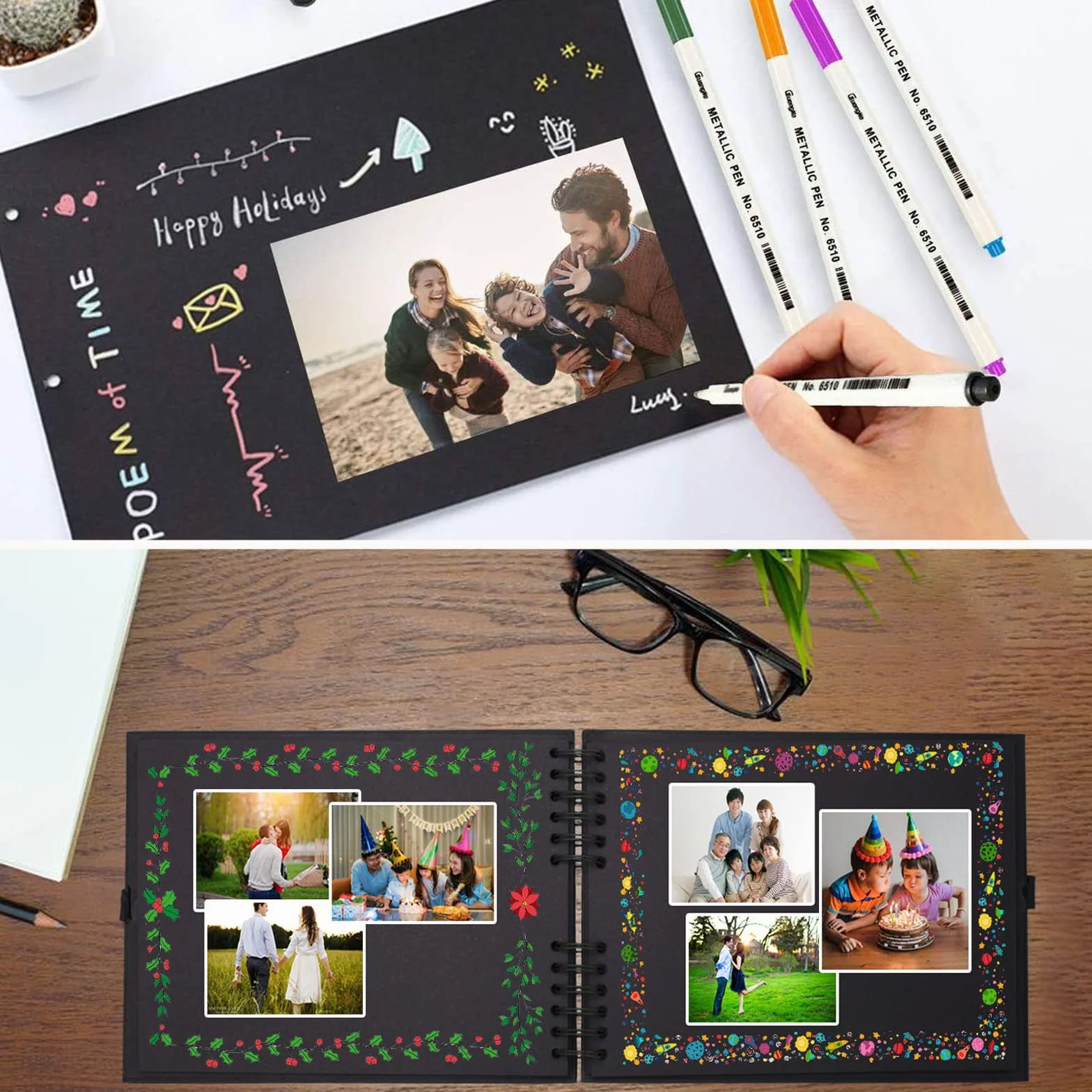Album Photo Traditionnel Scrapbook 80 Pages, DIY Livre d'or Cadeau Original Mariage Anniversaire (Noir)