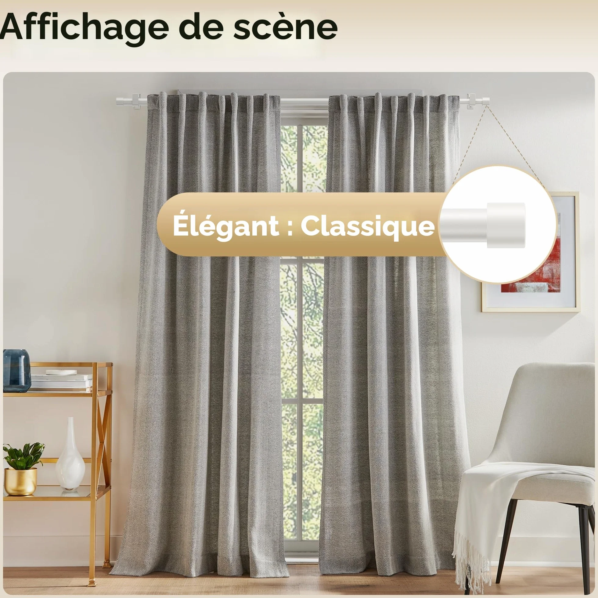 Tringle à rideaux extensibles 76-280 cm diam. 19 mm réglable à œillets décorative chambre