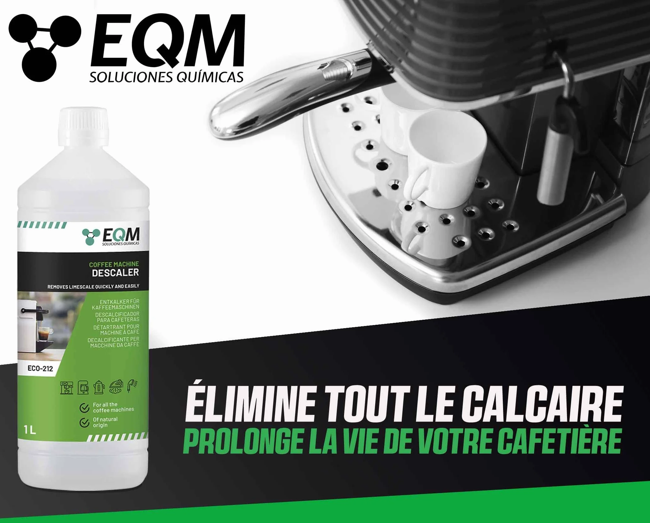 EQM ECO-212 Détartrant machine à café 1L origine naturelle