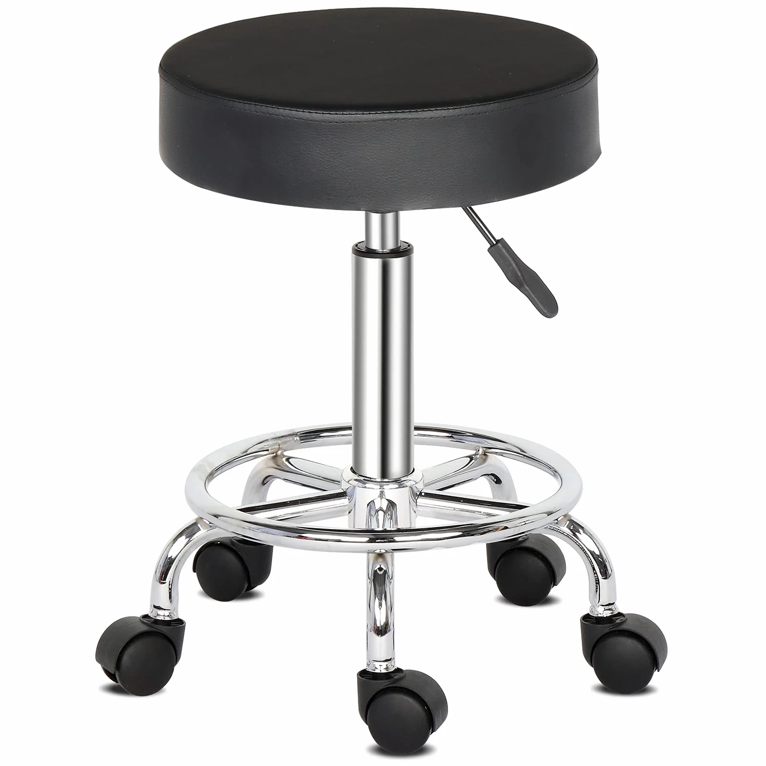 Tabouret de Bureau à Roulettes Rotation 360° Hauteur Réglable Noir