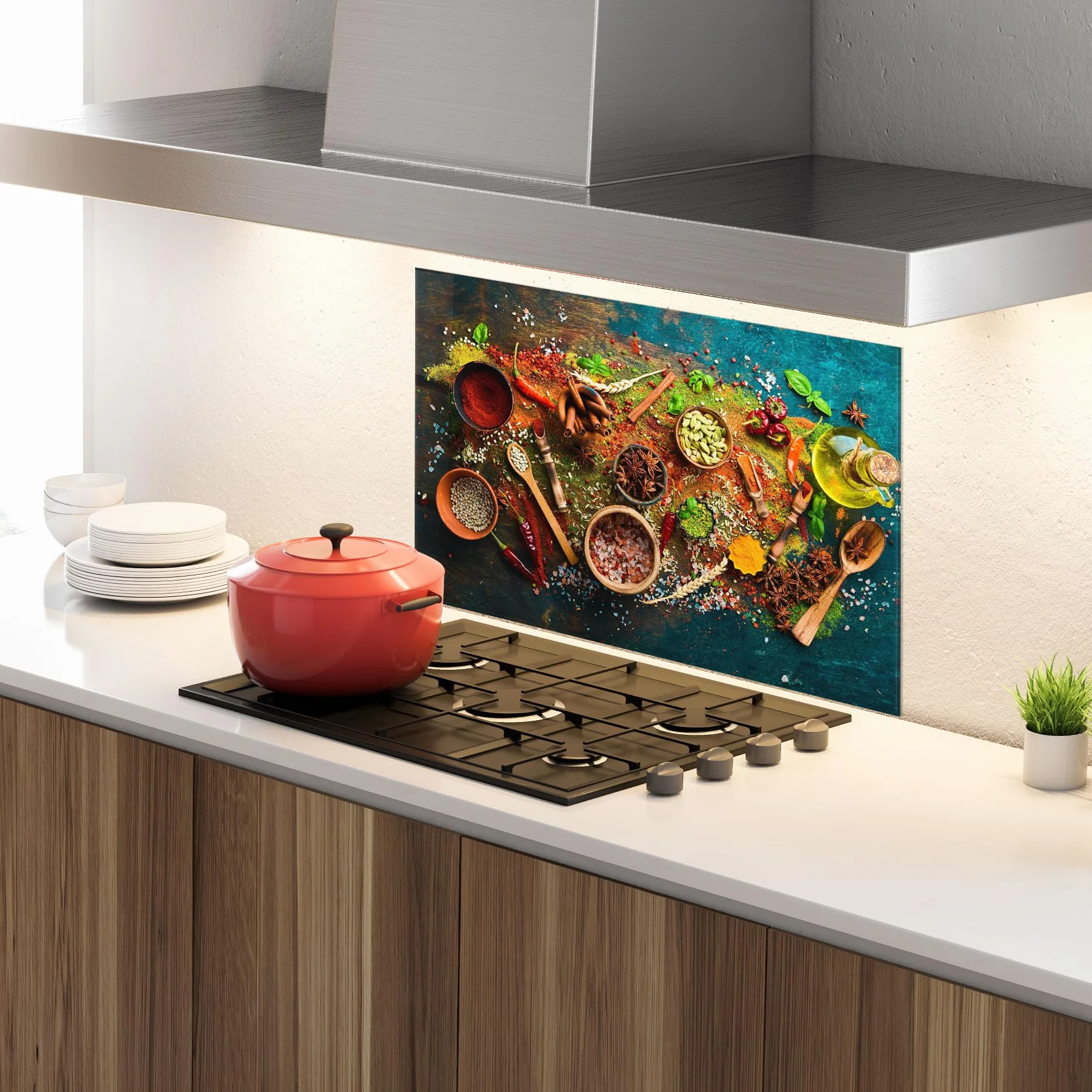 ARTHUB® Crédence de Cuisine en Verre 60x80 cm, Seasonings Mix | Protection Contre Les éclaboussures, Revêtement Mural en Carreaux, Plaque en Verre, Verre trempé, Aliments, Épices
