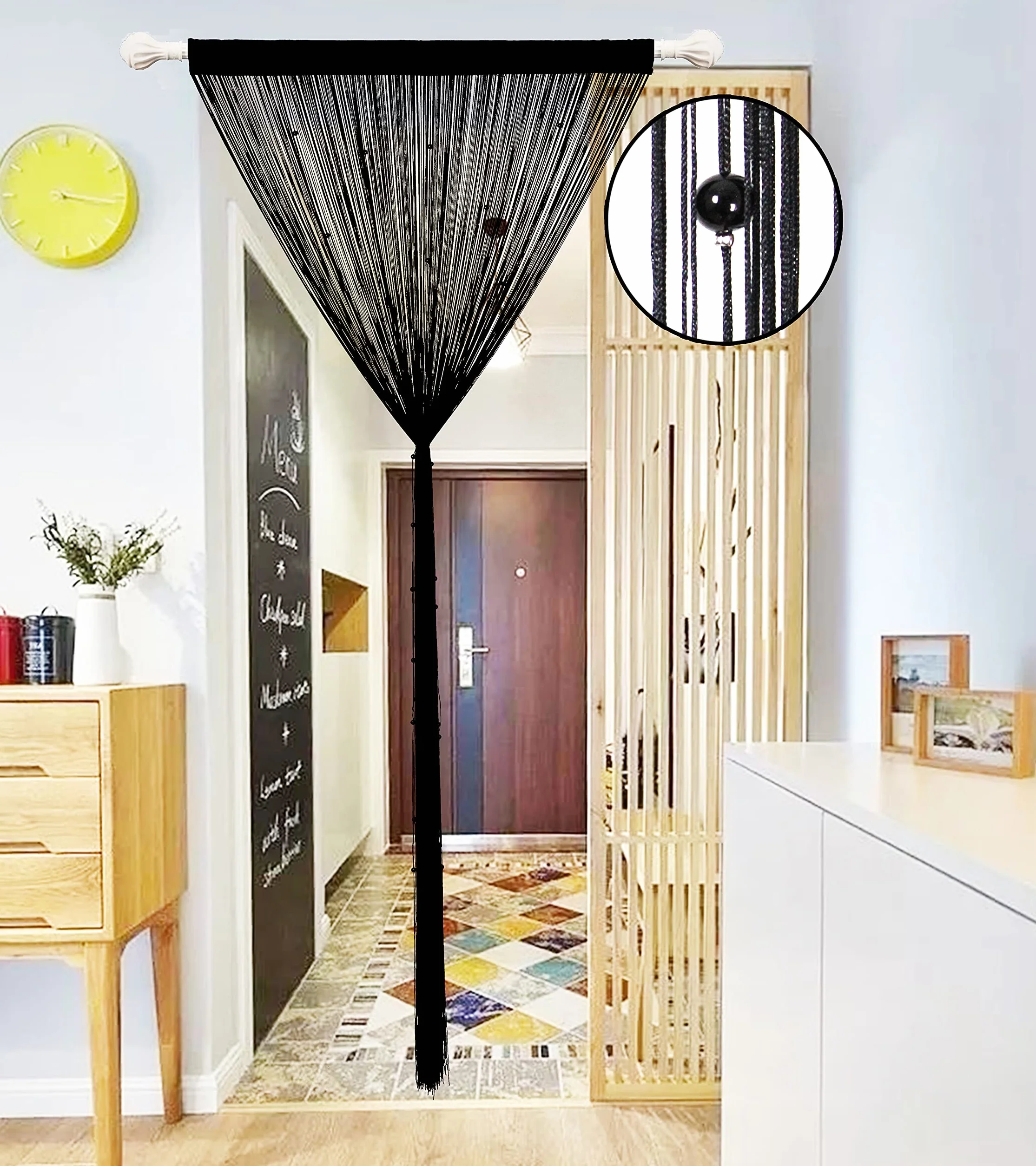 Rideau de Porte en Perles Anti Mouches Extérieur 90x200cm Noir