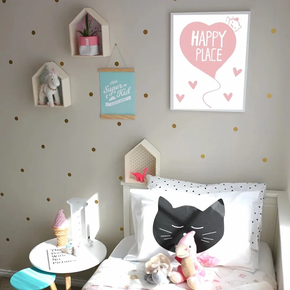 Autocollants Muraux Ronds Doré POIS - Stickers Déco Enfant Chambre Bébé Garçon Fille Crèche Meubles