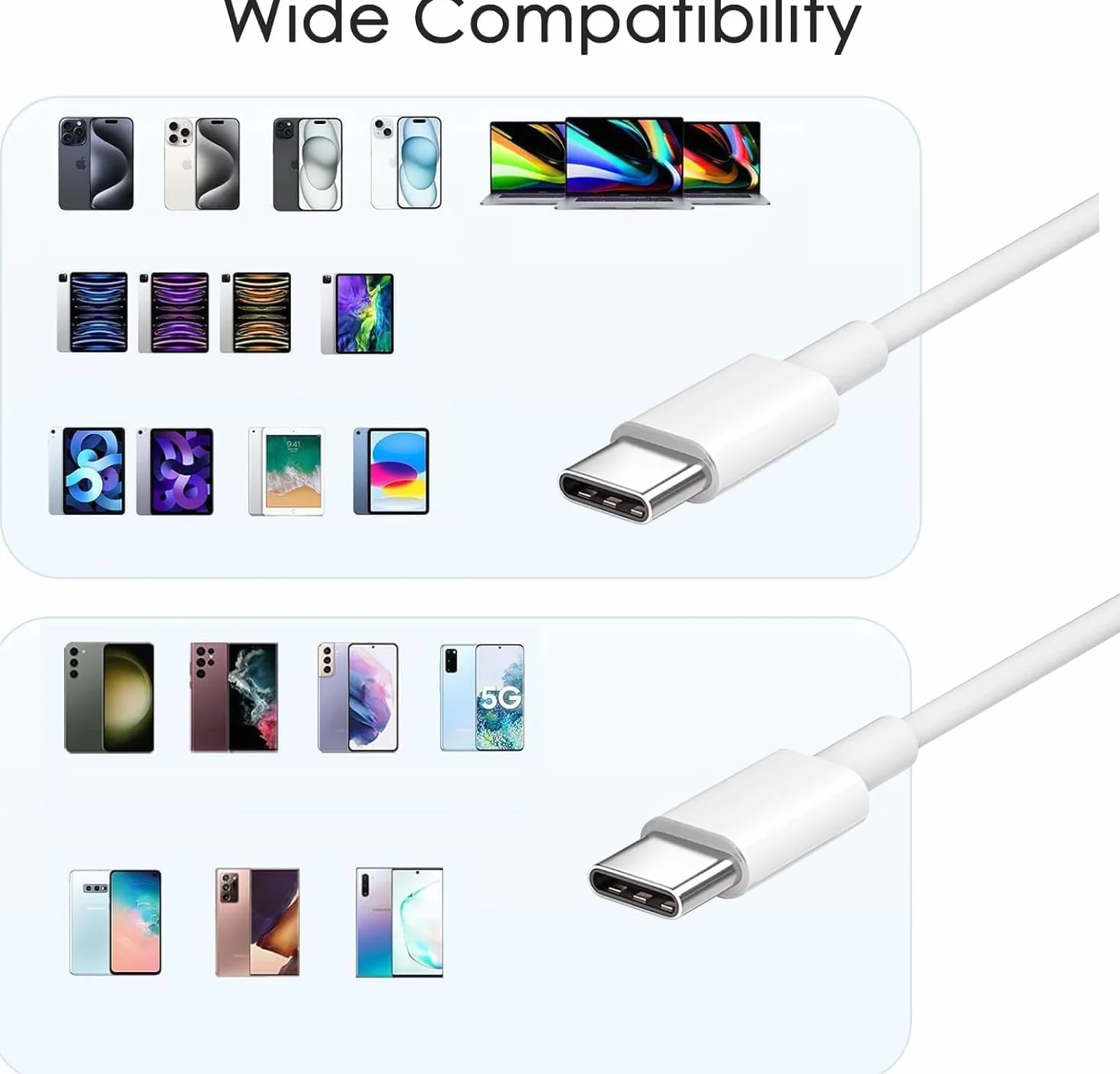 Chargeur Rapide 20W USB C pour iPhone 17 16 15, 2Pack avec Câble Type C 2M
