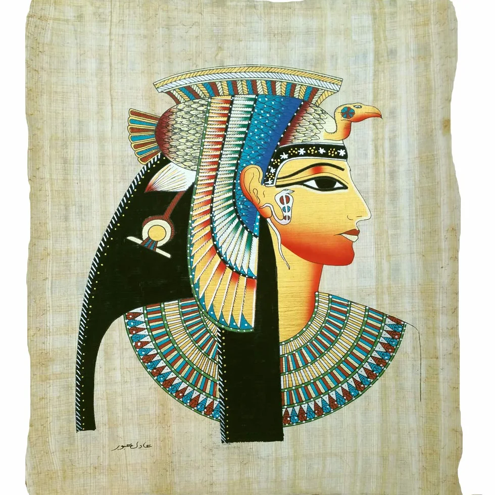 Papyrus Original de Cléopâtre, Fait à la Main et Peint à la Main en Egypte d'environ 33 x 43 cm. Réf.57V-B