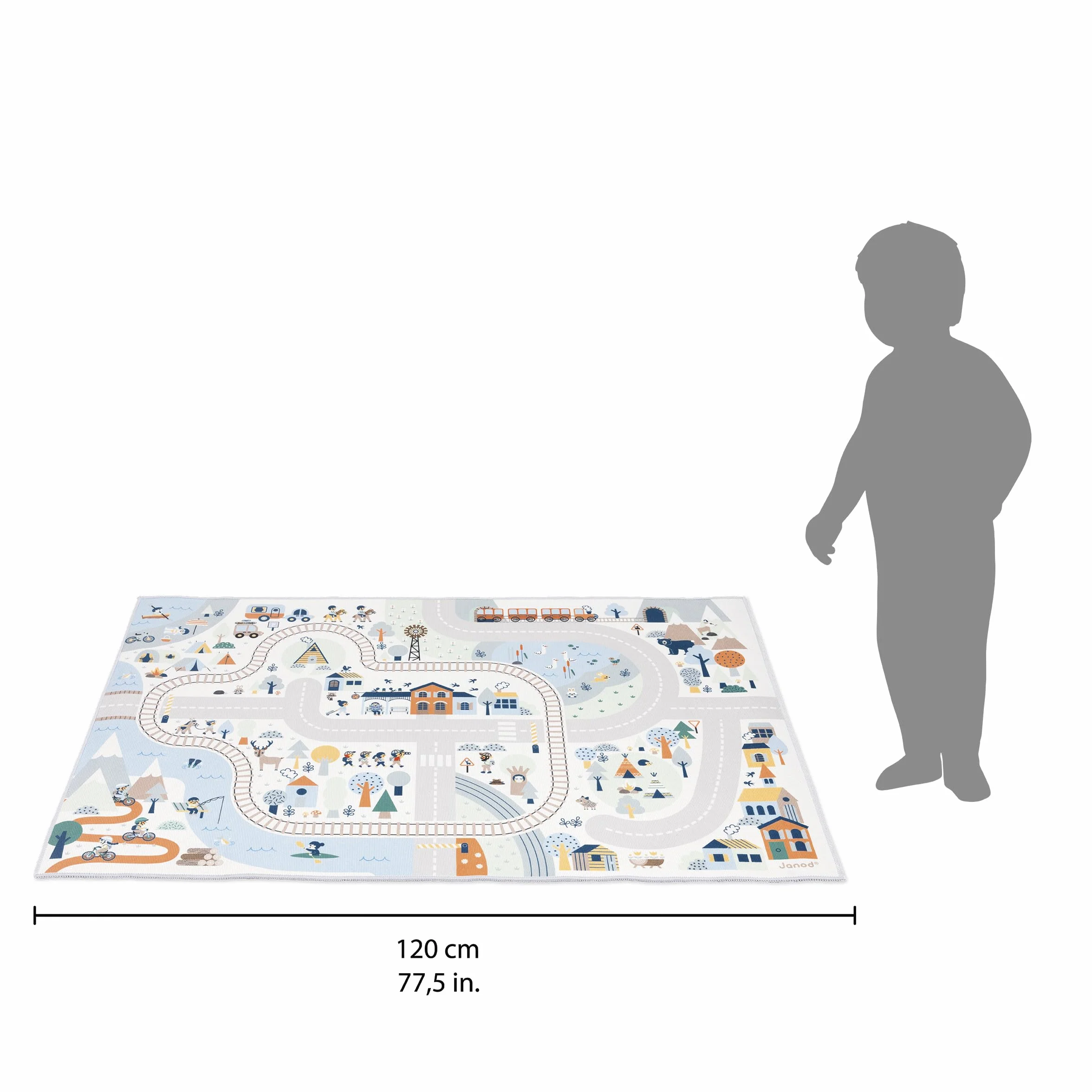 Janod Tapis de Jeux Voiture Enfant Thème Montagne Hiver 120 x 78cm Antidérapant Lavable à la Main