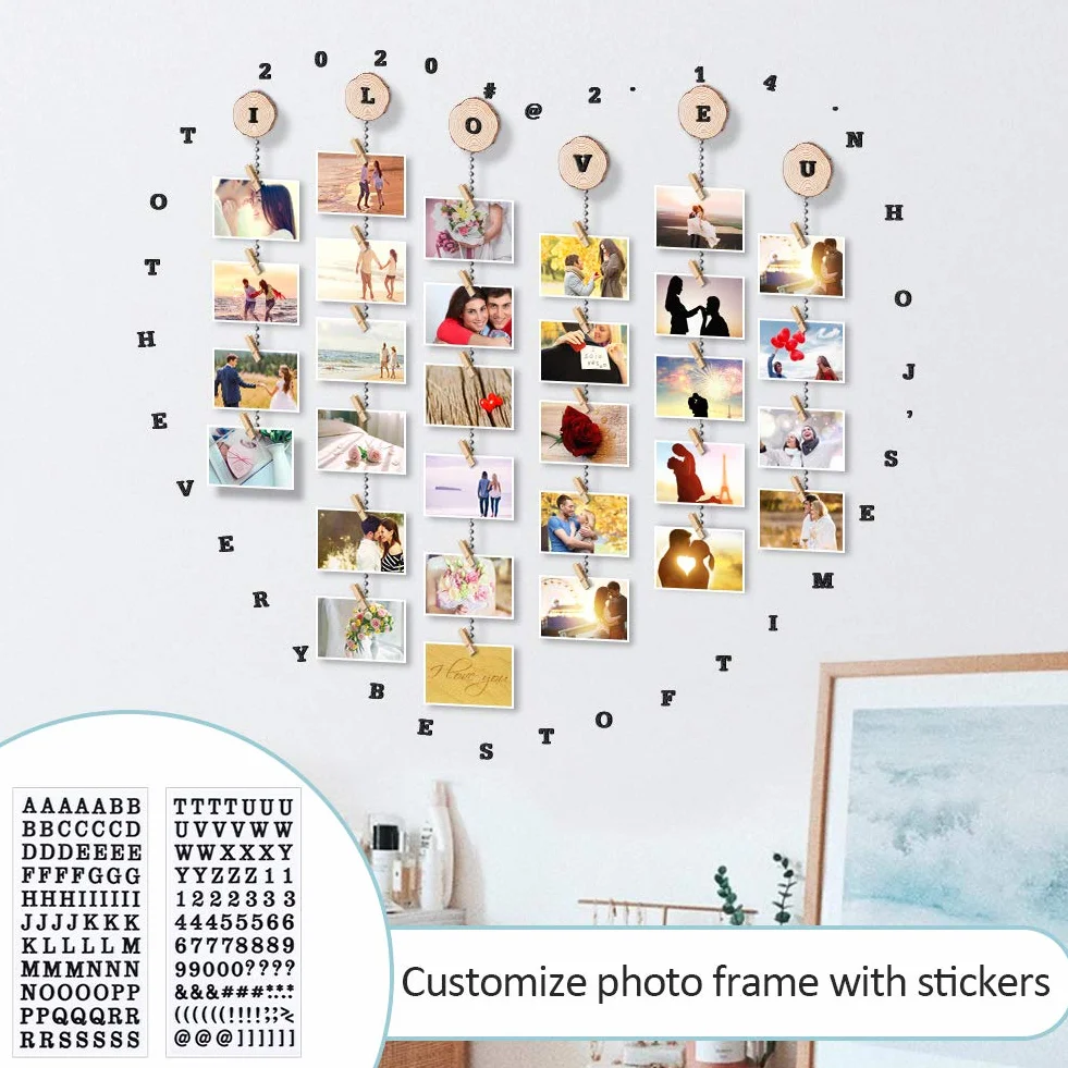 Uping Cadre Photo Pêle Mêle Mural Porte Photos Bois Naturel Décoration Maison Cadeau