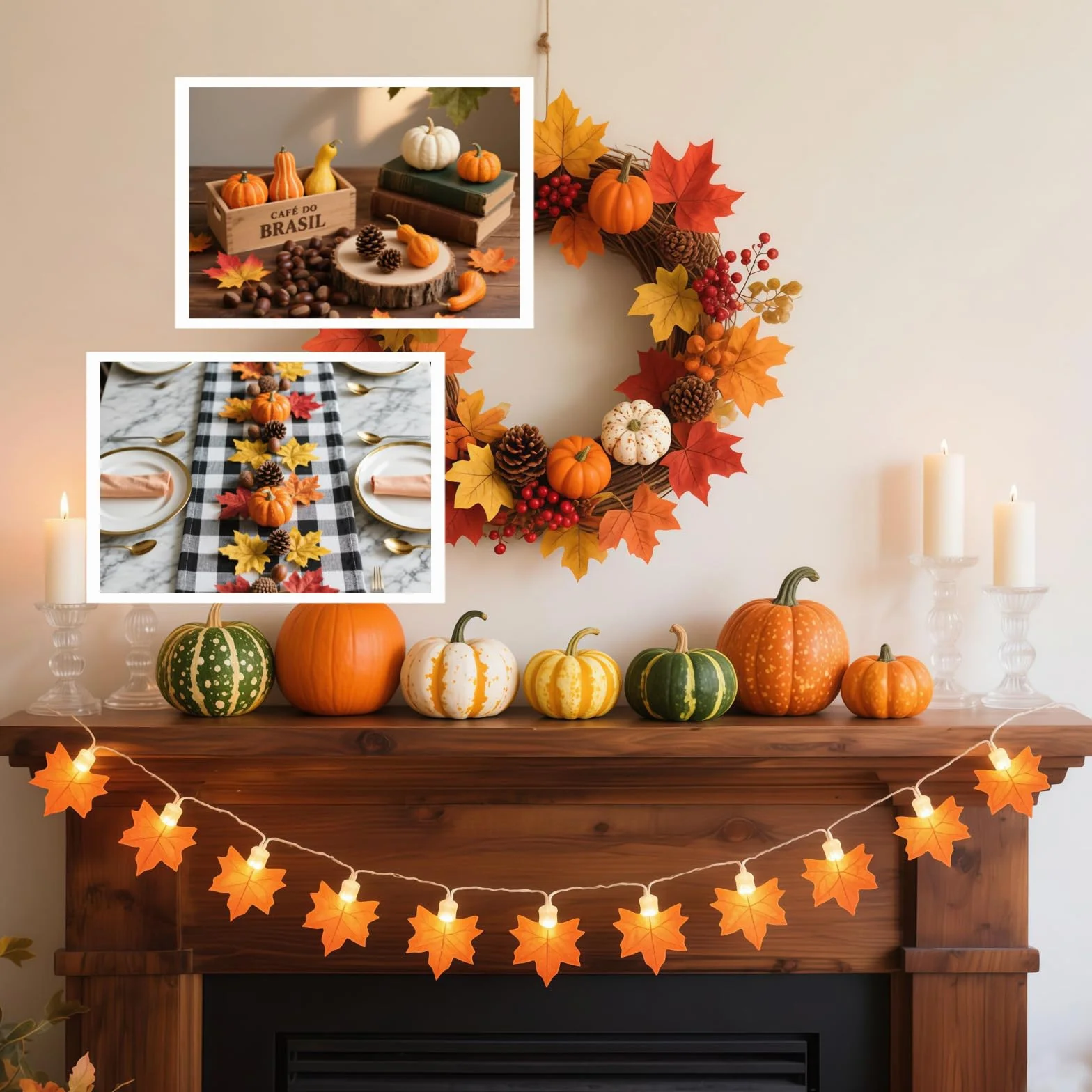 120Pcs Ensemble de Citrouilles Artificielles Décoration d'Automne Fausses Citrouilles Feuilles Pommes de Pin Gourdes Halloween Thanksgiving