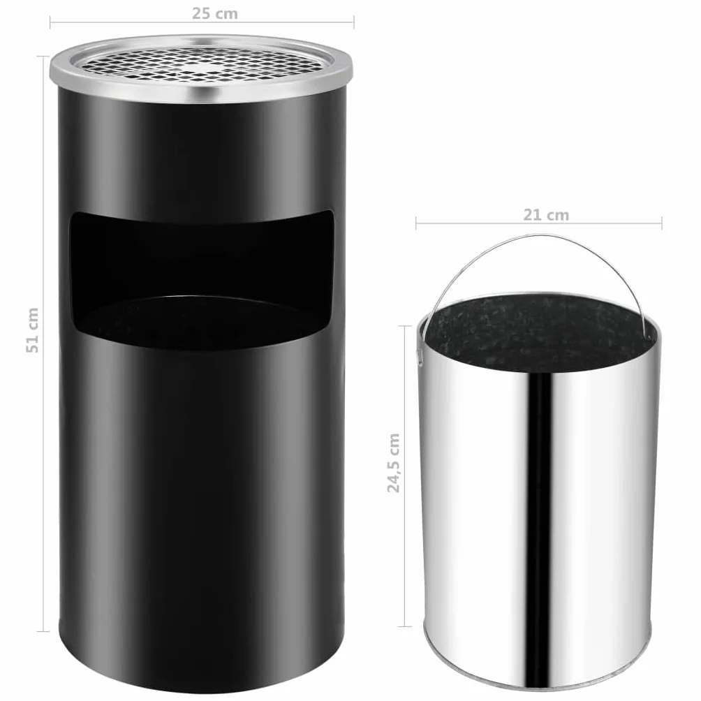 vidaXL Poubelle Murale Acier 26 L Noir pour Déchets Extérieur