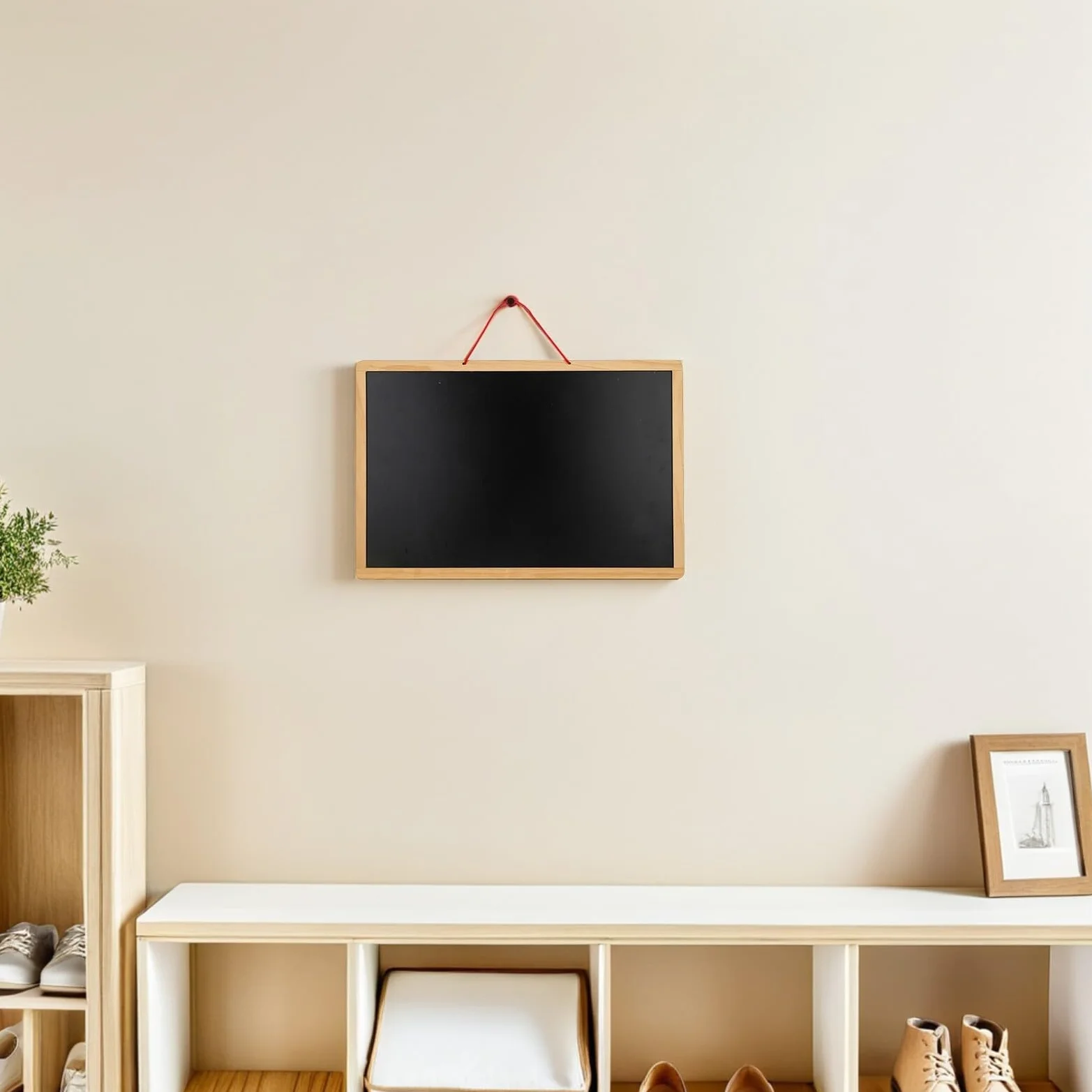 Tableau Noir Double Face Bois avec Corde Suspendue pour Notes et Messages