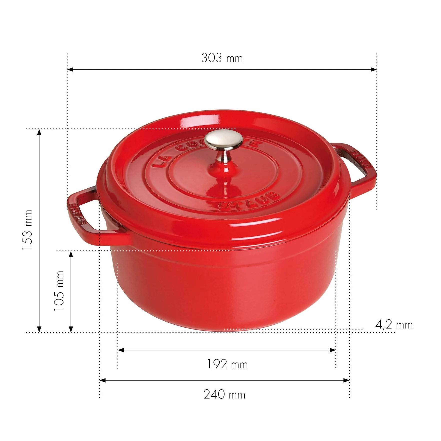 STAUB Cocotte en fonte, faitout tous feux dont induction, ronde, 24 cm, 3,8 L, Made in France, rouge cerise
