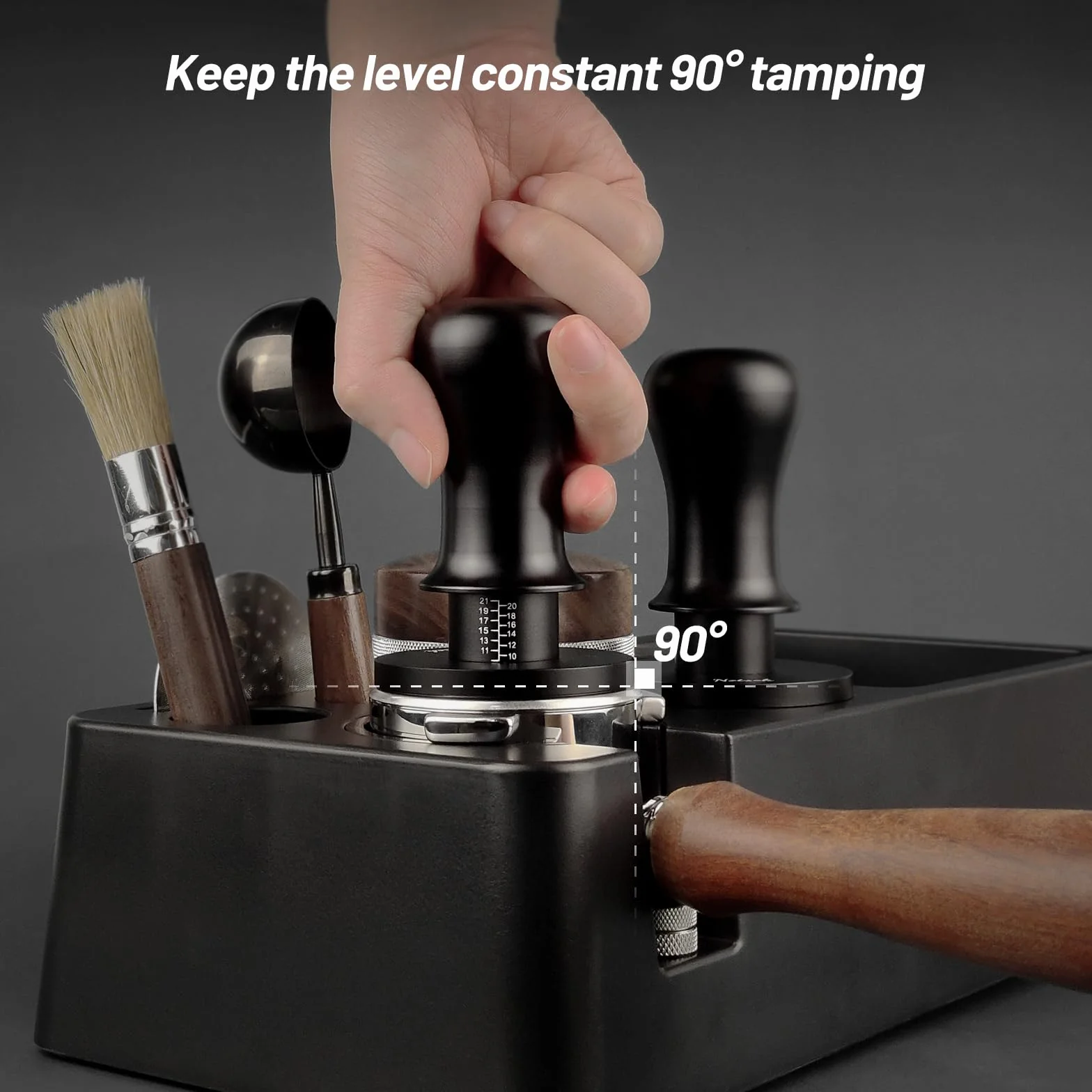 NOTSEK Tamper à café 54 mm, tampon à ressort calibré de 54 mm avec pression de contact de 13,6 kg, base ondulée en acier inoxydable 304 pour porte-filtre sauge, noir