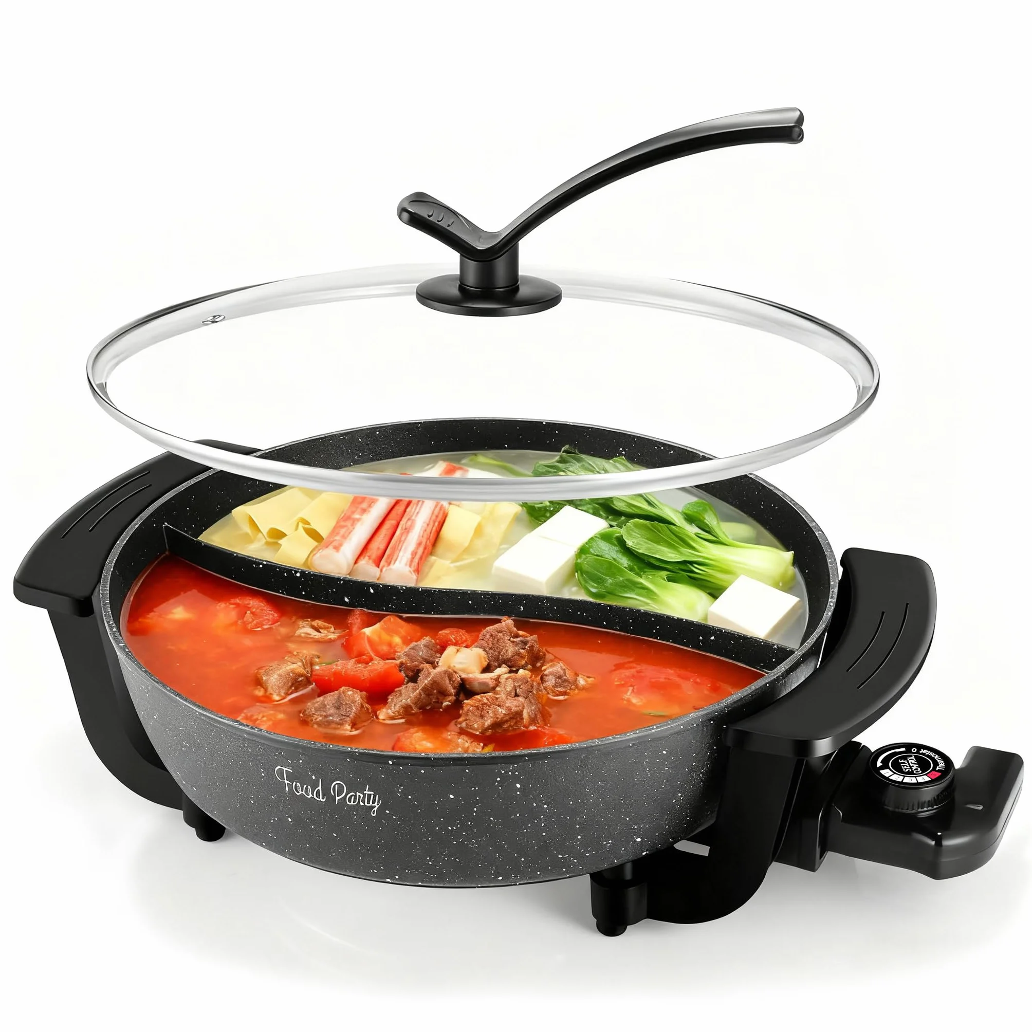 Food Party Appareil Fondue Chinoise Hot Pot Electrique 6L 220V 1200W Shabu SHabu Hotpot avec Diviseur Wok electrique