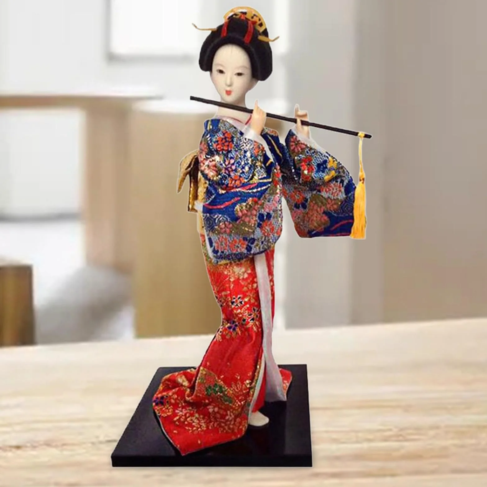 MagiDeal Geisha japonaise 12 pouces figurine miniature statue dame bleu rouge
