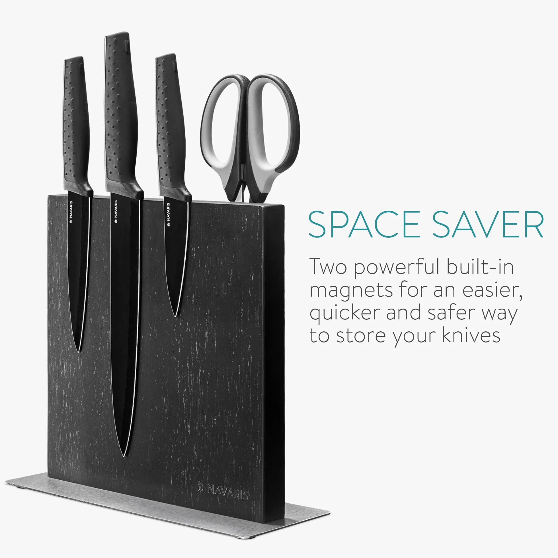 Navaris Bloc à couteaux magnétique - Bloc aimanté double face en bois d'hévéa - Range couteau de cuisine vide - Support vertical avec aimant