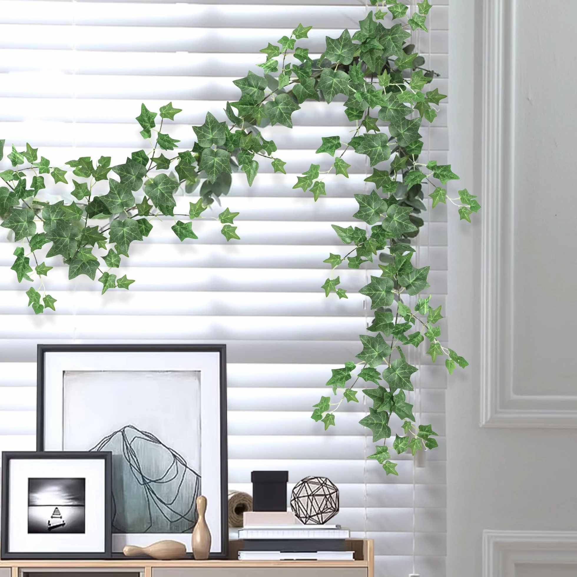 ROLLWAY Guirlande Lierre Artificiel 2m Lot de 4 Fausse Plante Tombante pour Mur Jardin Intérieur Extérieur Vert