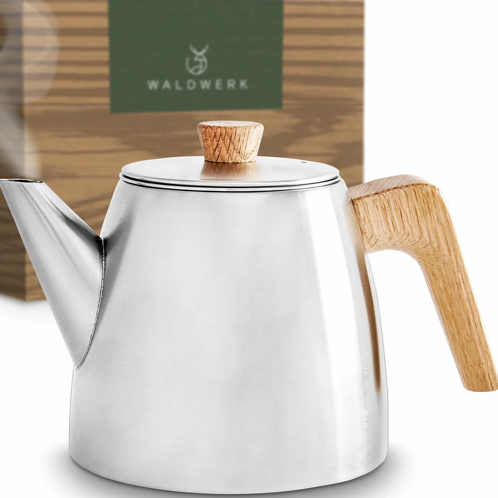 WALDWERK Théière avec Infuseur Inox à Double Paroi - Isotherme avec Poignées en Chêne - 100% Anti-goutte