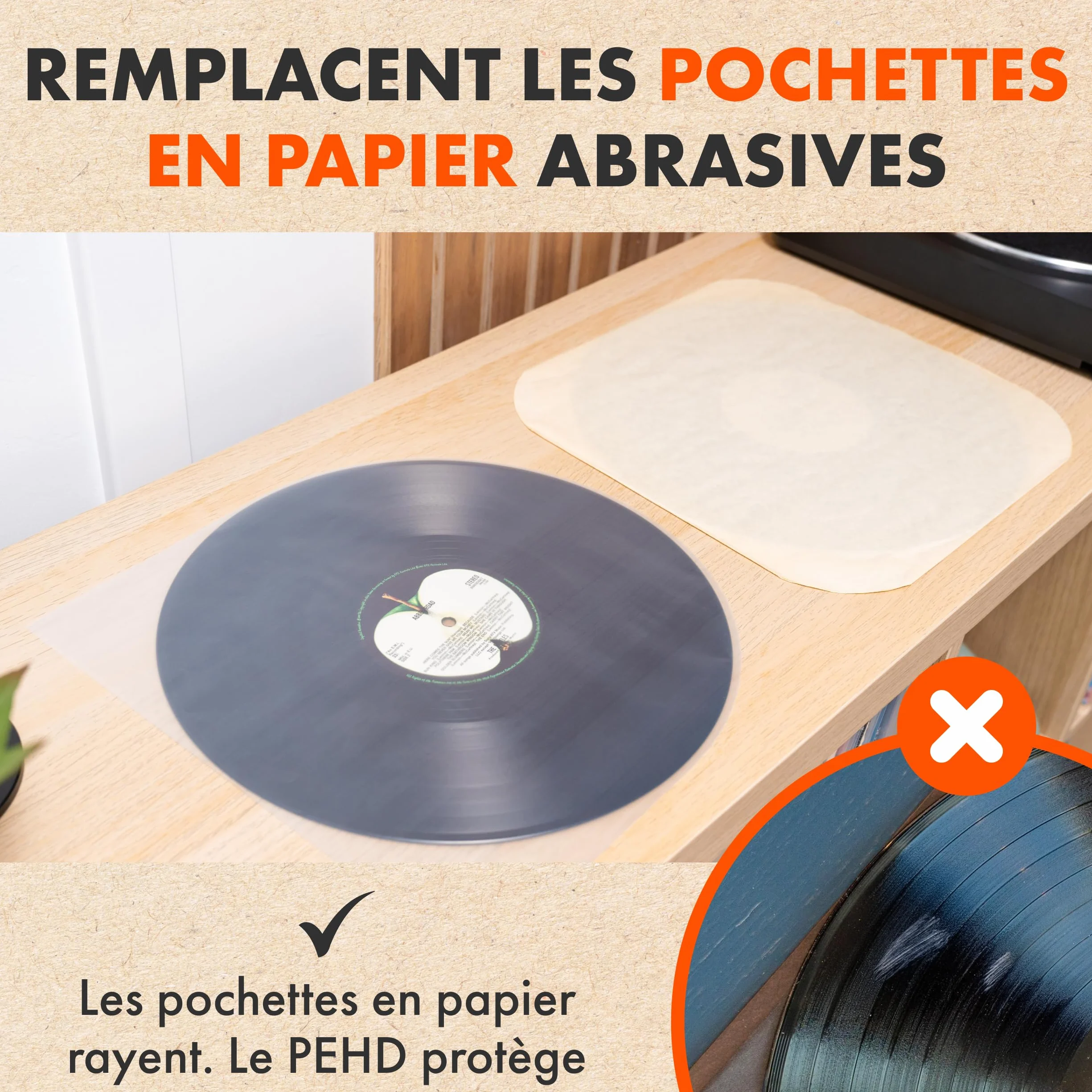 Spincare Pochettes Intérieures Antistatiques Vinyles 33 Tours 12 Pouces HDPE Premium