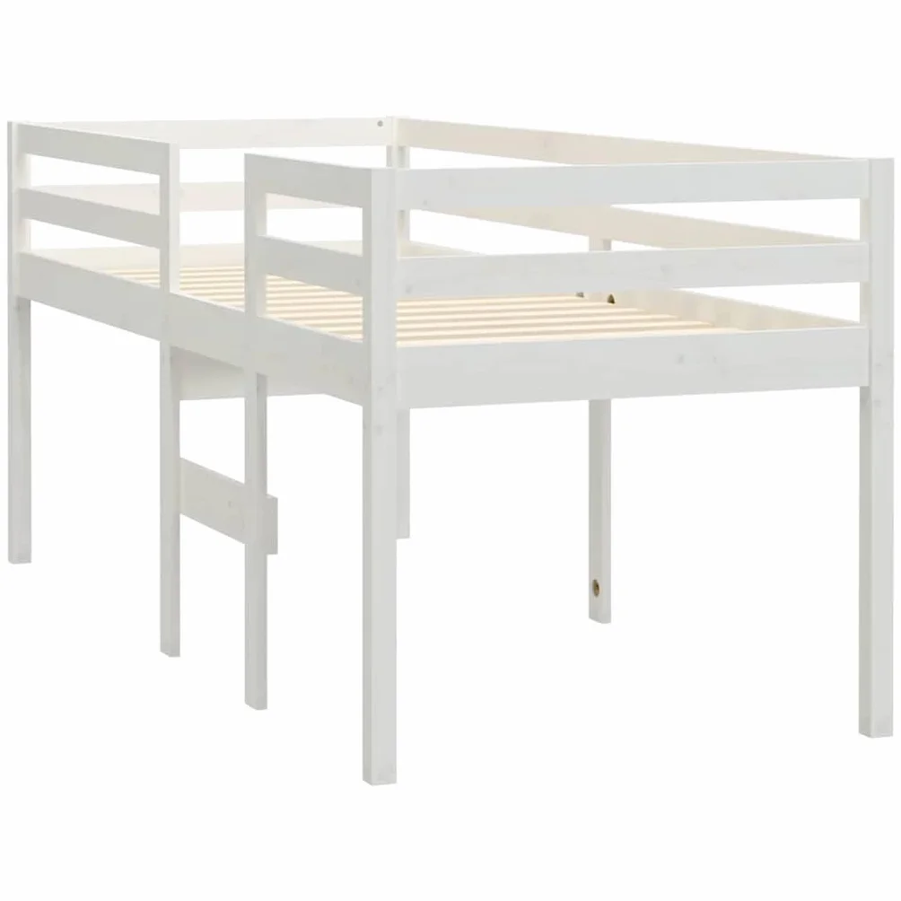 vidaXL Lit Haut Cadre de Lit Simple Sommier à Lattes Lit pour Enfants Meuble de Chambre à Coucher Blanc 90x200 cm Bois de Pin Massif