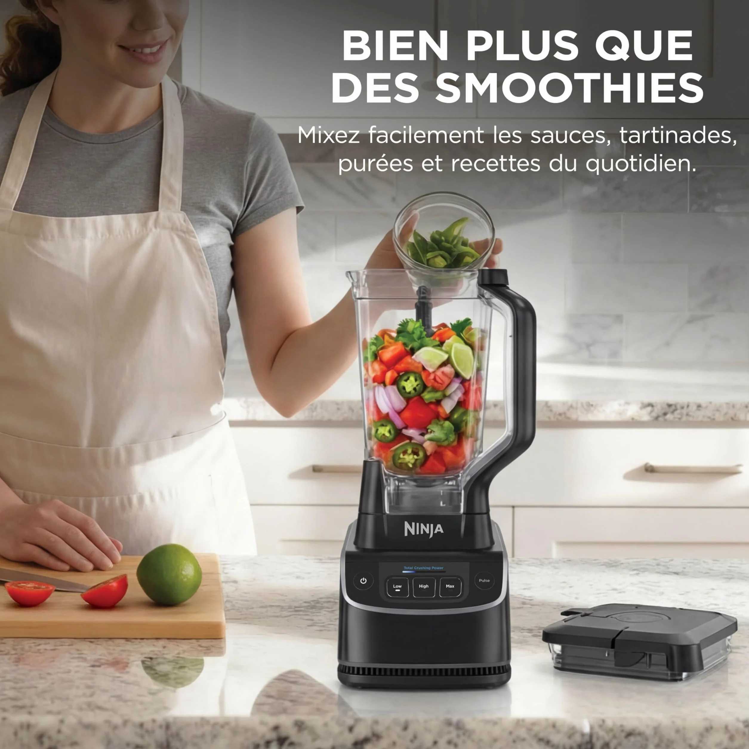 Ninja UltraCrush Mixeur Blender, 3 réglages de vitesse, mode manuel Pulse (Impulsion), grande carafe à capacité de remplissage maximal de 1,9 L, pour préparer smoothies, sauces et plus, Noir BP201EU