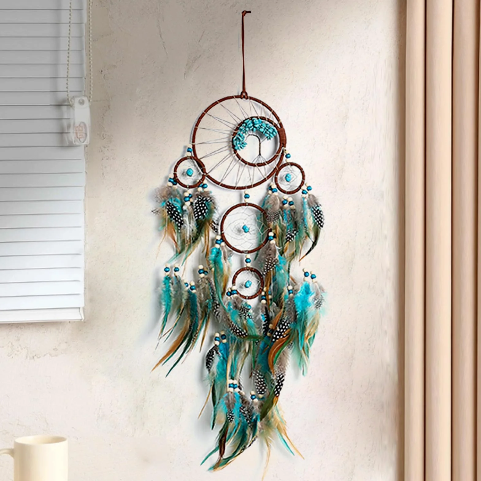 Attrape-rêves en plumes indien fait à la main Décoration murale pour enfants Cadeau