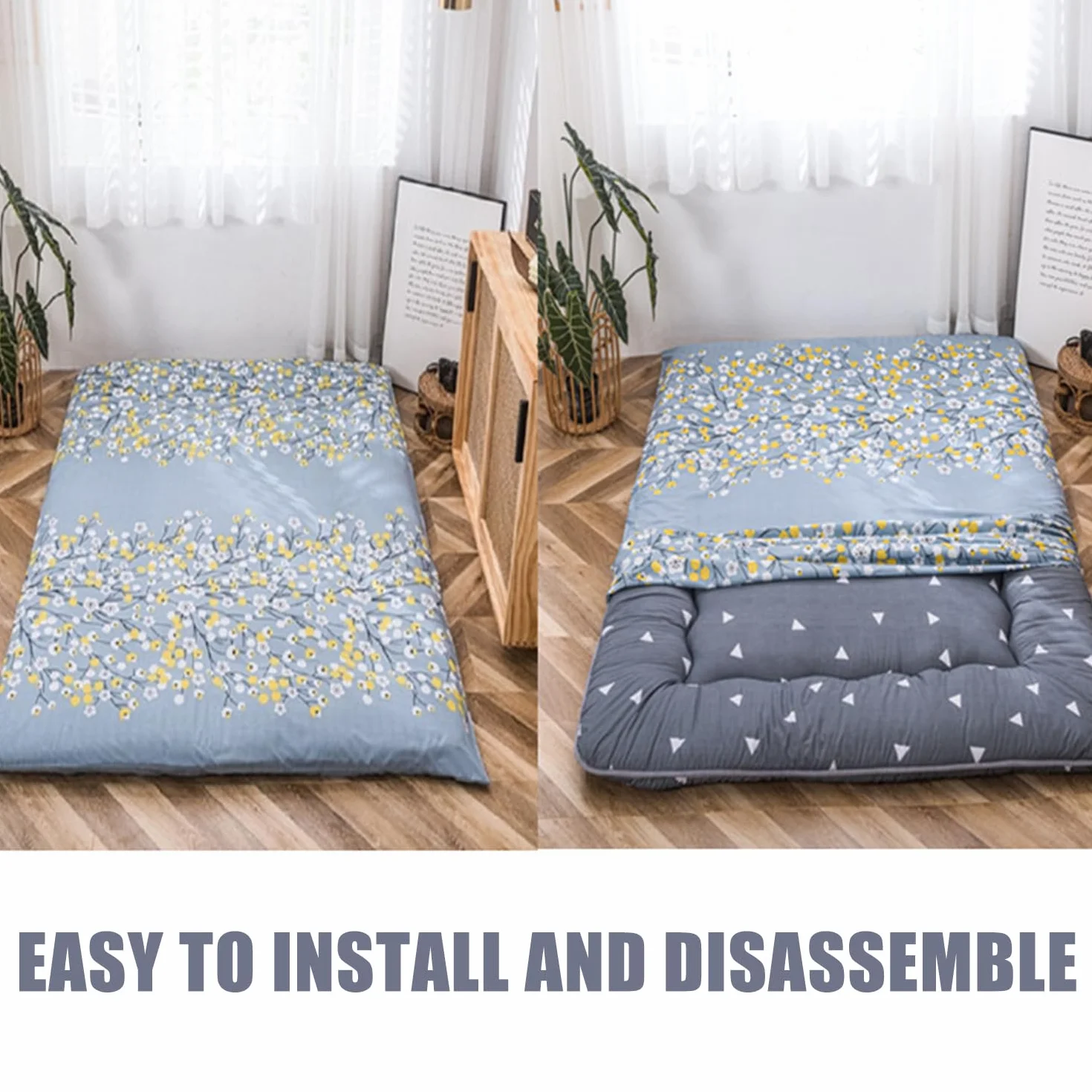 Housse De Matelas Futon avec Fermeture Éclair Queen 150x200cm Protège-Matelas Anti-Poussière Lavable