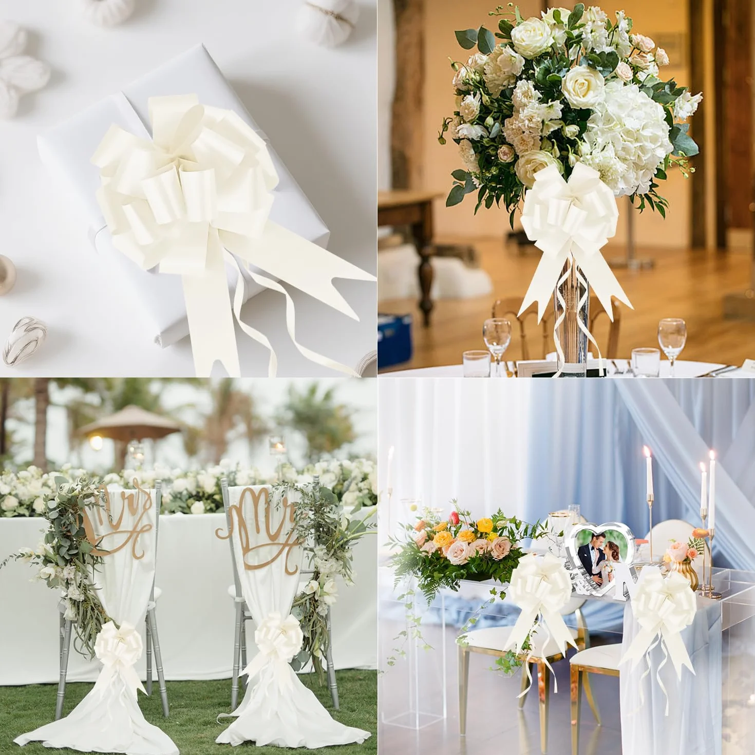 Prampe 30 Pièces Noeud Voiture Mariage Beige, Nœuds Automatiques et à Tirer en Ruban