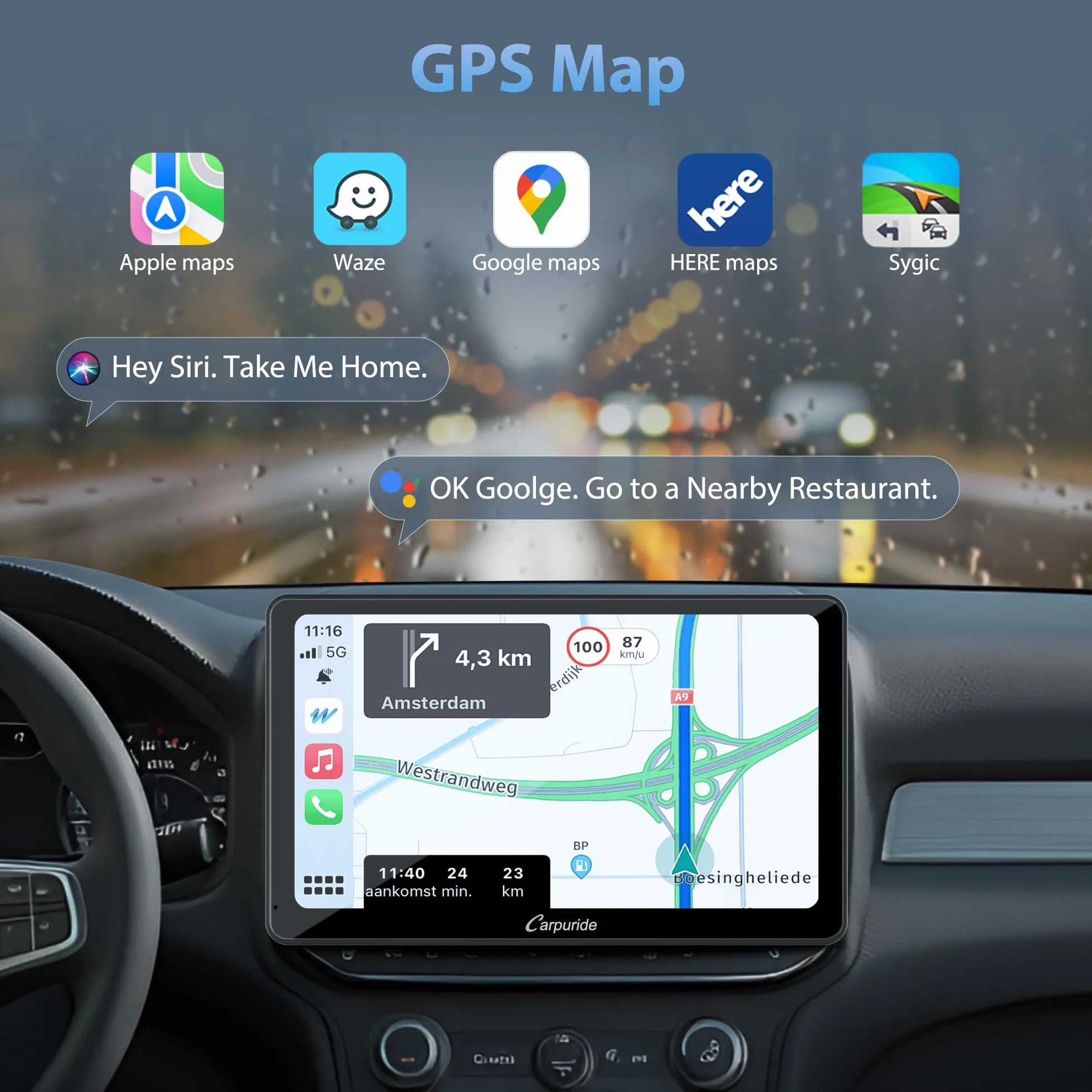 Carpuride YT101S radio samochodowe z podwójnym DIN, bezprzewodowe CarPlay i Android Auto z kamerą cofania, ekran dotykowy HD 10,1", nawigacja GPS, Mirror Link, muzyka Bluetooth, USB, FM, SWC