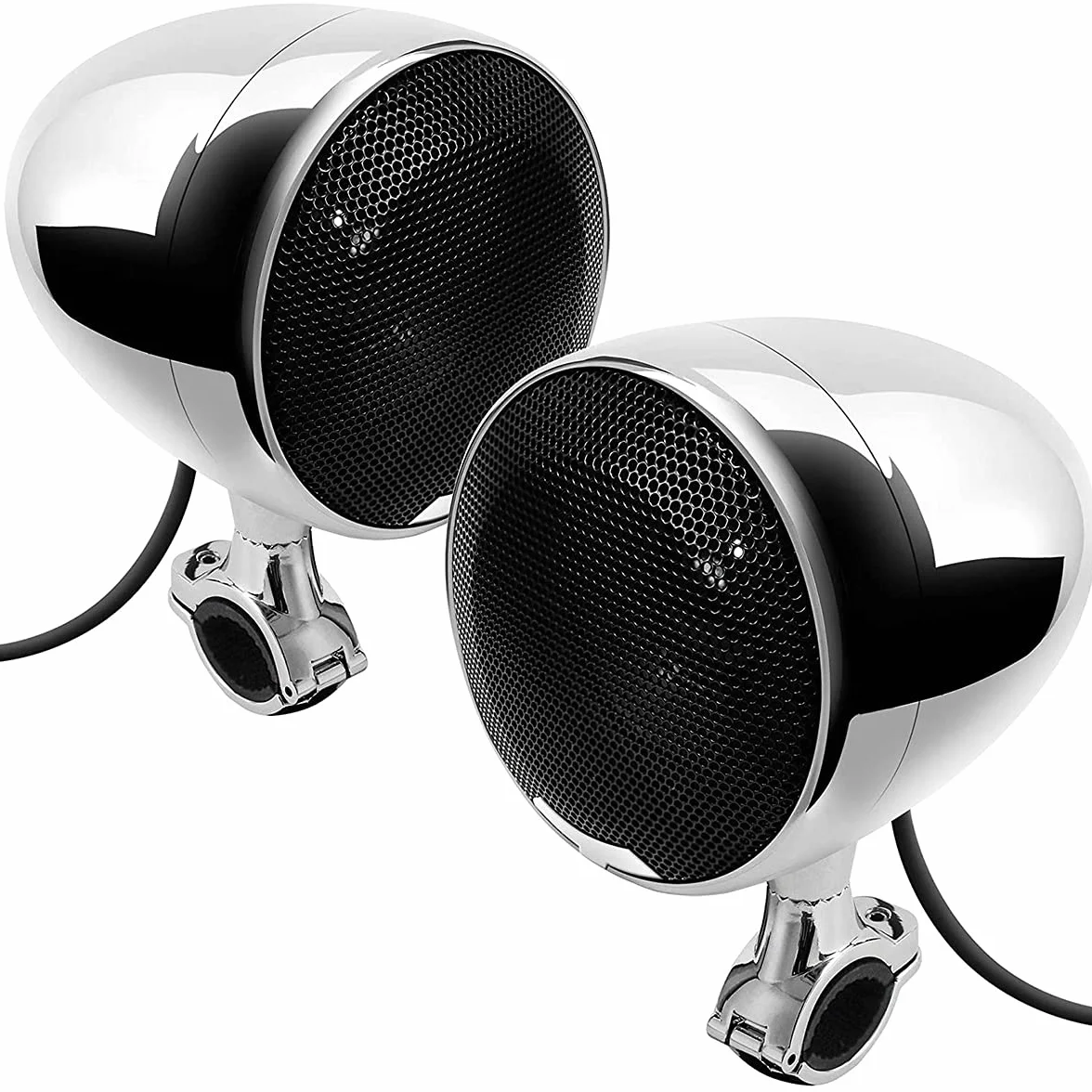 Wbudowany wzmacniacz 600 W, 11.4 cm, pełnozakresowe, wodoodporne, Bluetooth, motocyklowe, stereo, system audio z USB AUX MP3, pasuje do montażu na kierownicy od 1 do 1-1/10.2 cm (chromowany)