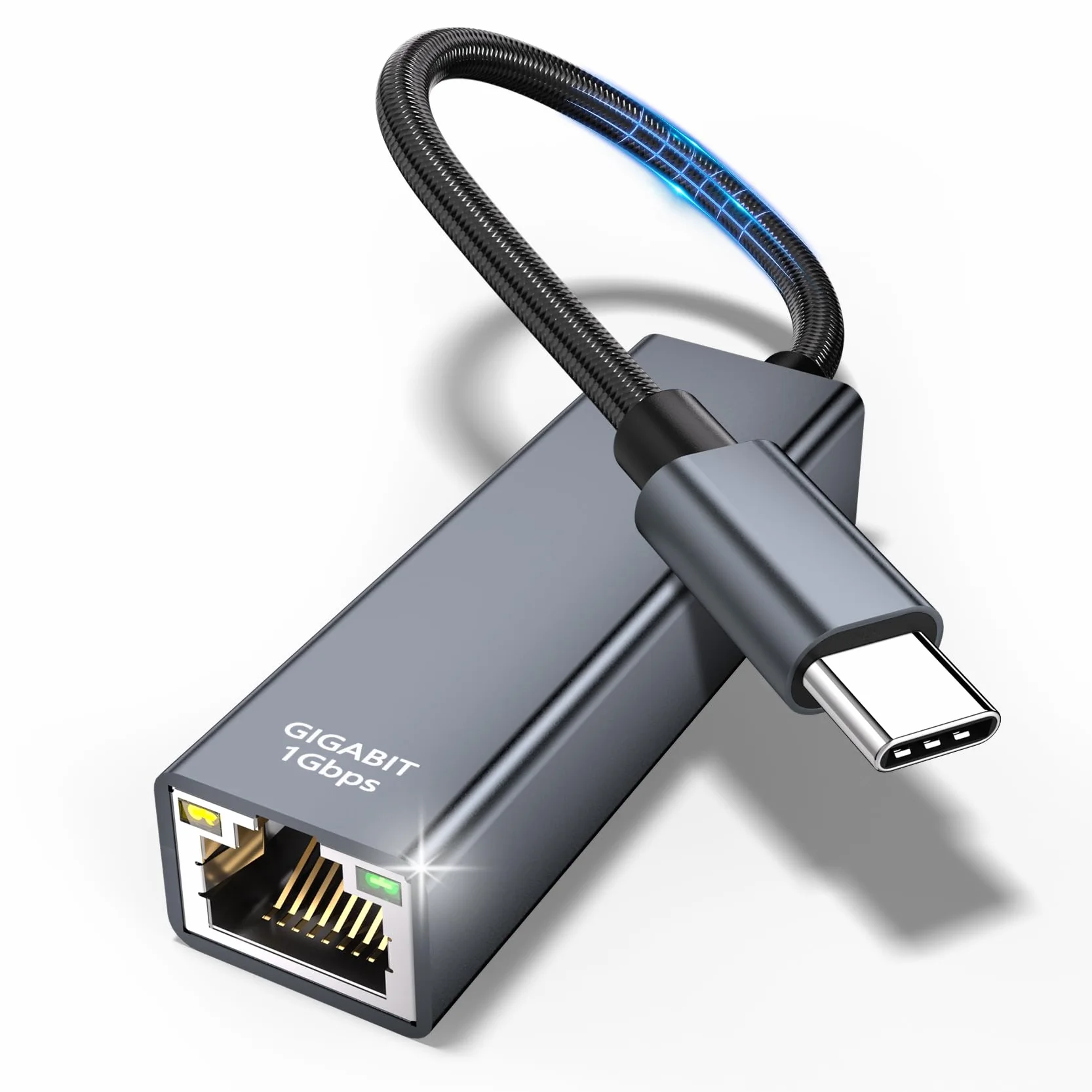 Adaptateur USB-C vers Ethernet Gigabit Thunderbolt RJ45 Réseau LAN Compatible iPhone 15 Pro Max MacBook Pro Air Galaxy S23