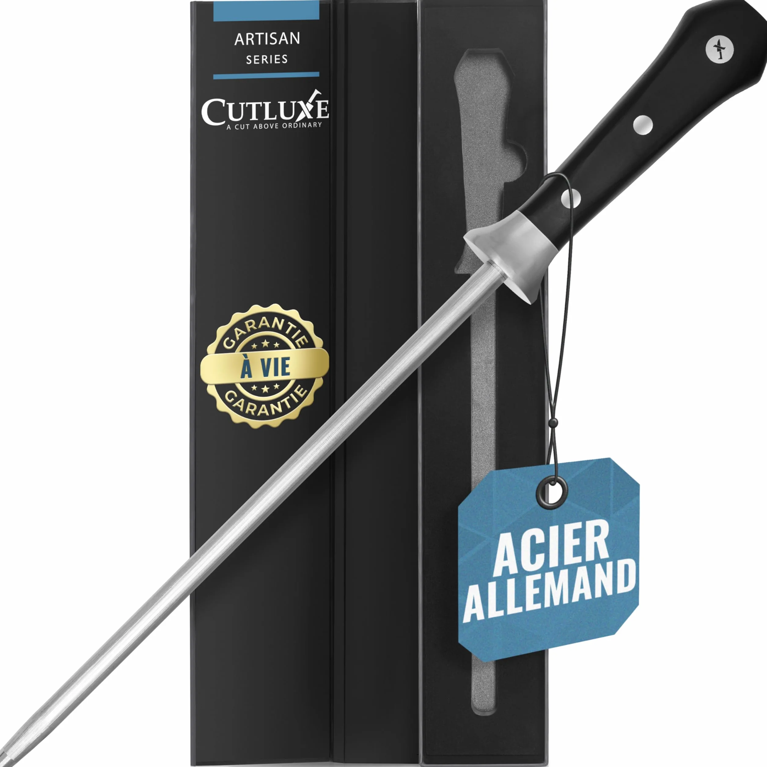 Cutluxe Fusil à Aiguiser 25.4cm Aiguiseur Professionnel Diamant Poignée Ergonomique pour Couteaux Chef Japonais Série Artisan