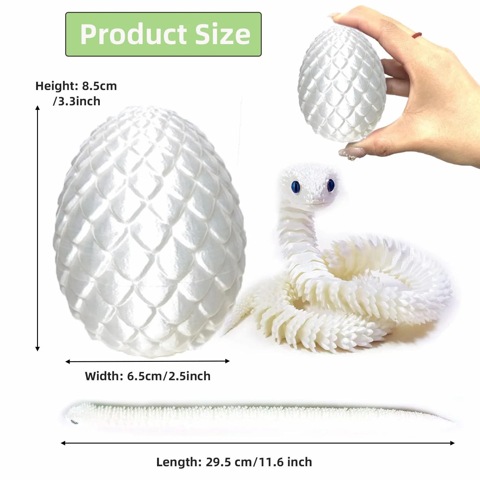 Serpent en Oeuf 3D Imprimé 12", Jouet Fidget Articulé, Décoration Pâques Maison