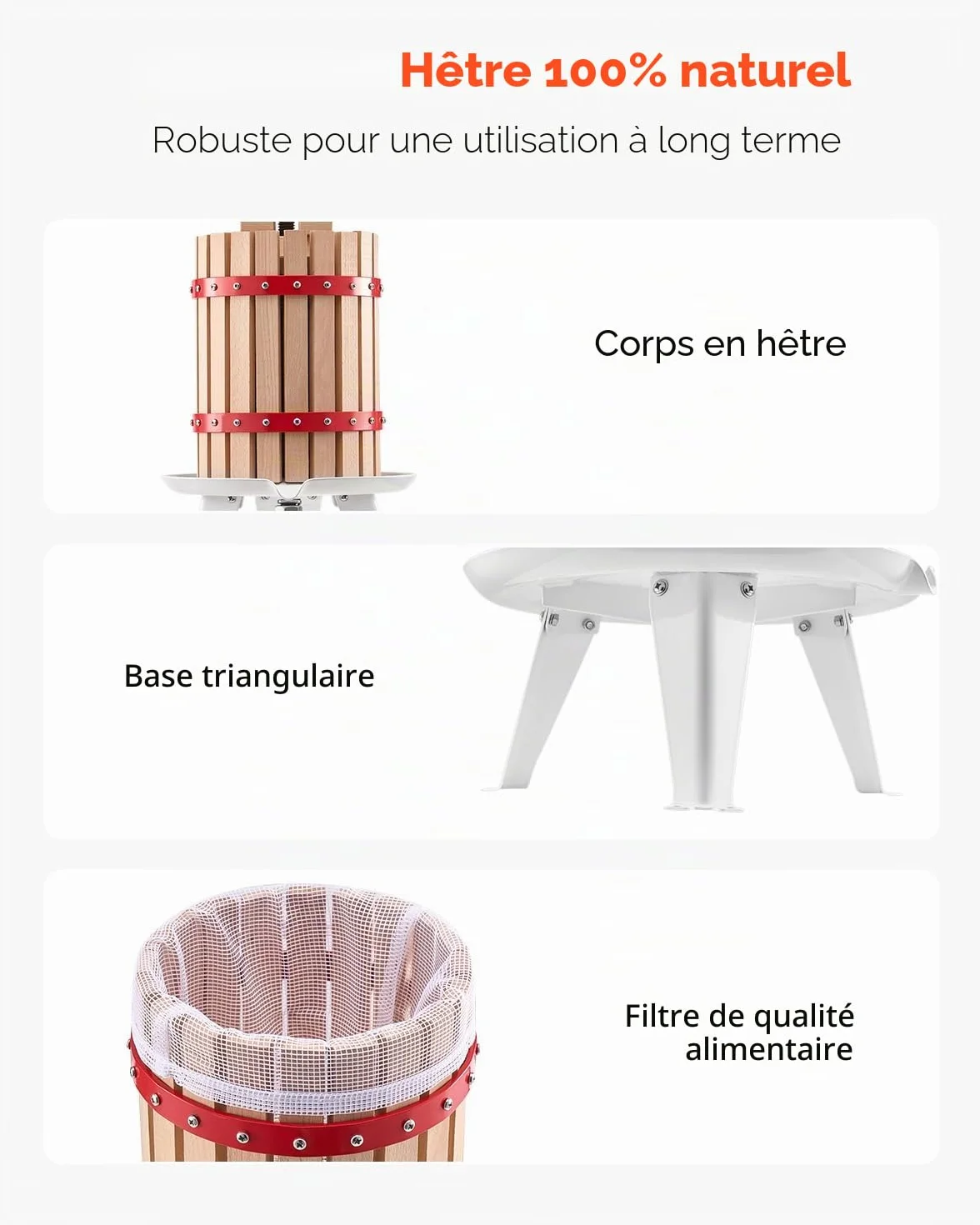 VEVOR Pressoir à Fruits Manuel 6 L, Presse à Vin avec Panier en Bois Massif avec 8 Blocs, Presse-Agrumes avec Poignée, Presse à Jus, Raisin, Cidre de Pomme, Miel pour la Cuisine et la Maison