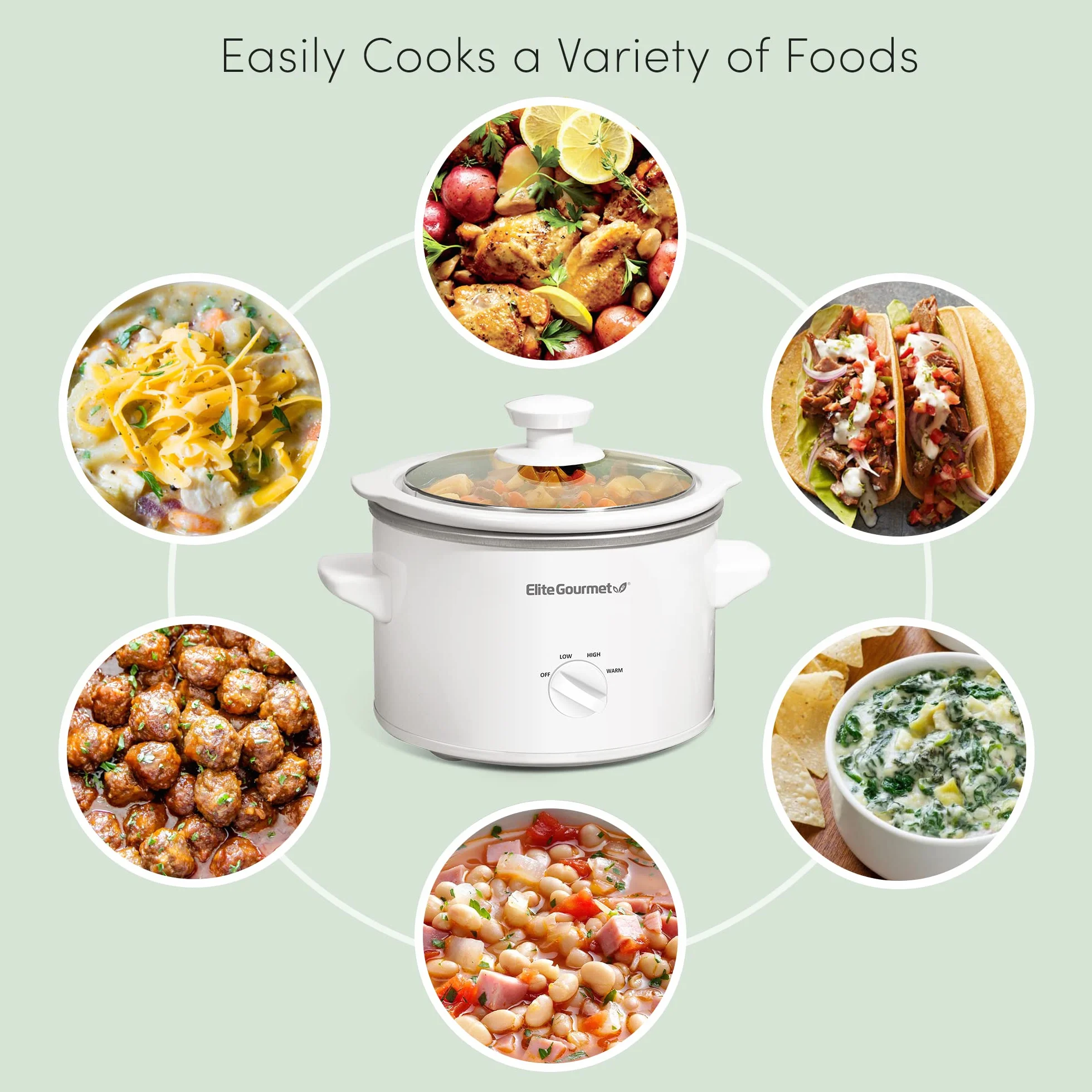 Elite Gourmet MST-250XW Mijoteuse électrique avec cuve en céramique, température réglable, pour entrées, sauces, soupes, rôtis et plats mijotés, passe au lave-vaisselle (1,4 L, blanc)