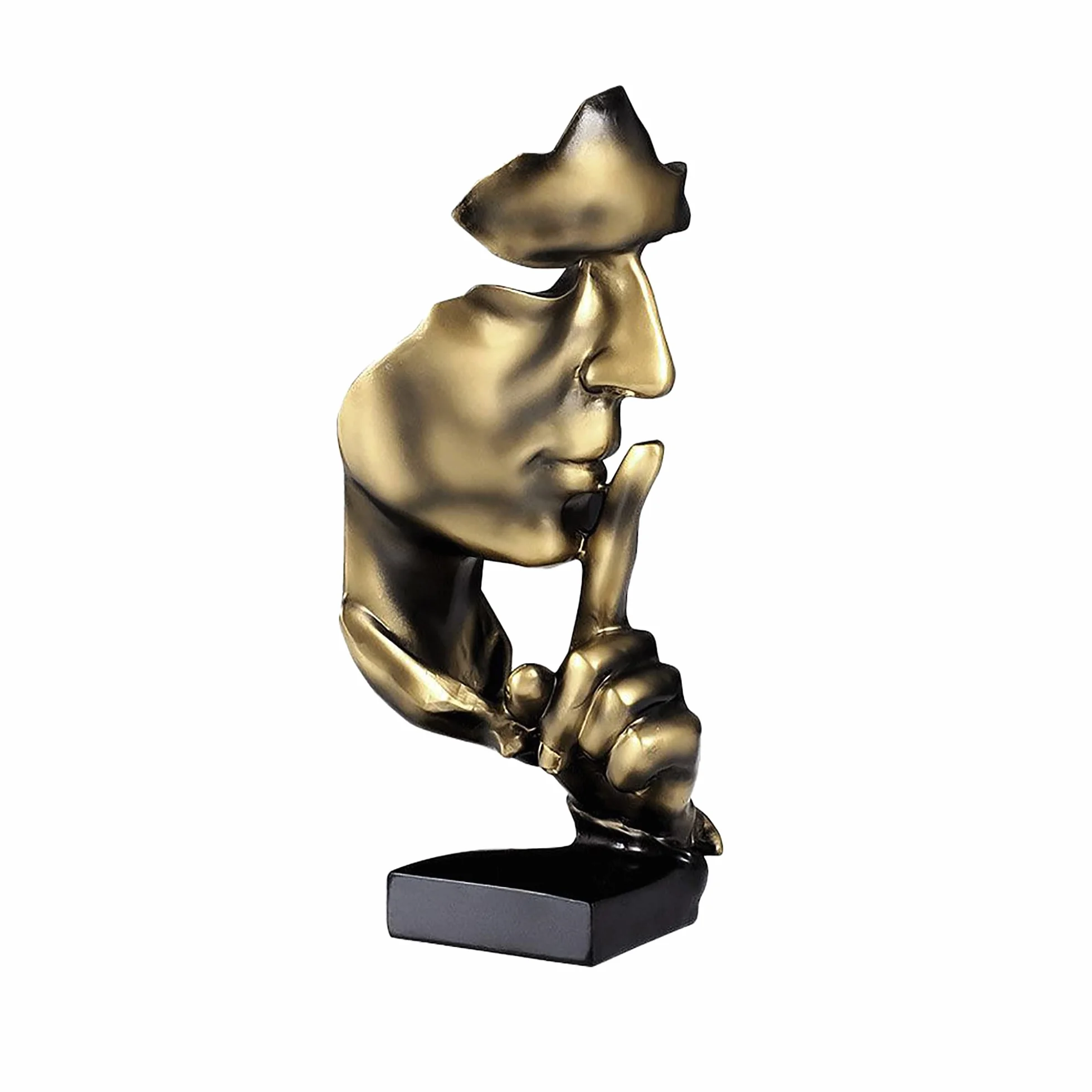 Silence Is Golden Sculpture Moderne Minimaliste Abstraite Artisanat Décoration Salon Meuble à Vin Visage Cassé Penseur Créatif Statue Cadeau