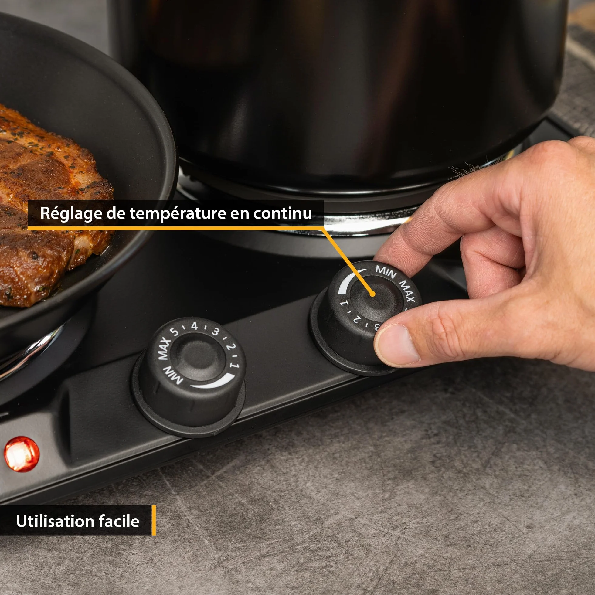 TZS First Austria - Double Plaque de Cuisson 2500W - Foyers en Fonte 180 & 150 mm - Thermostat Réglable - Réchaud Mobile pour Camping & Cuisine - Noir