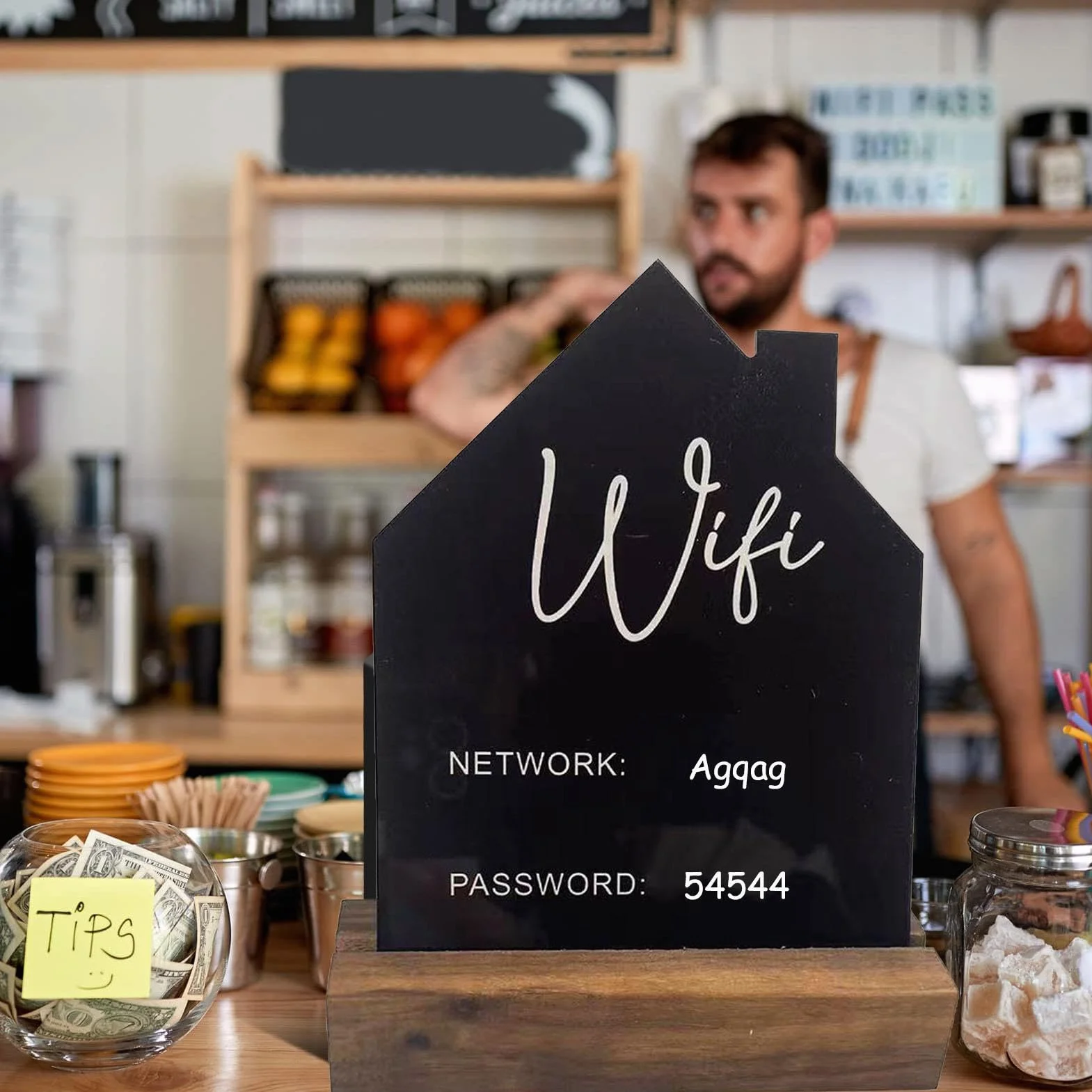 Panneau d'affichage WiFi en acrylique avec tableau à craie et porte-marqueur effaçable pour chambre d'amis, bureau