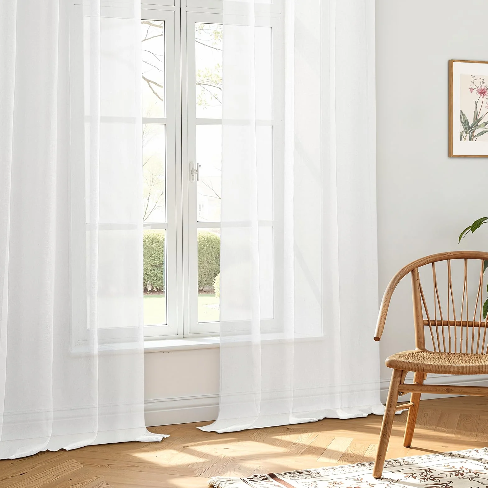 Rideaux Voilage Blanc 140x225 cm Passe Tringle Semi-Transparent 2 Pièces