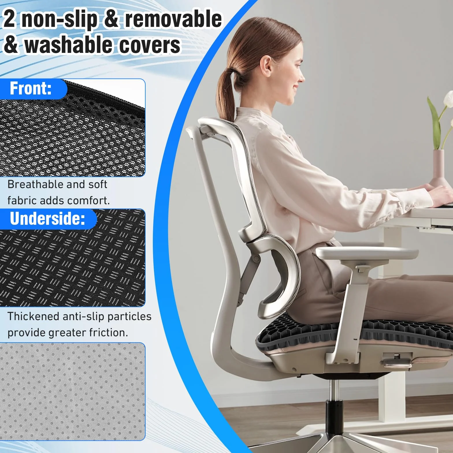 Coussins de Chaise Vmingo Coussin de Gel Respirant Anti Escarres Orthopédique avec Housse Antidérapant Noir