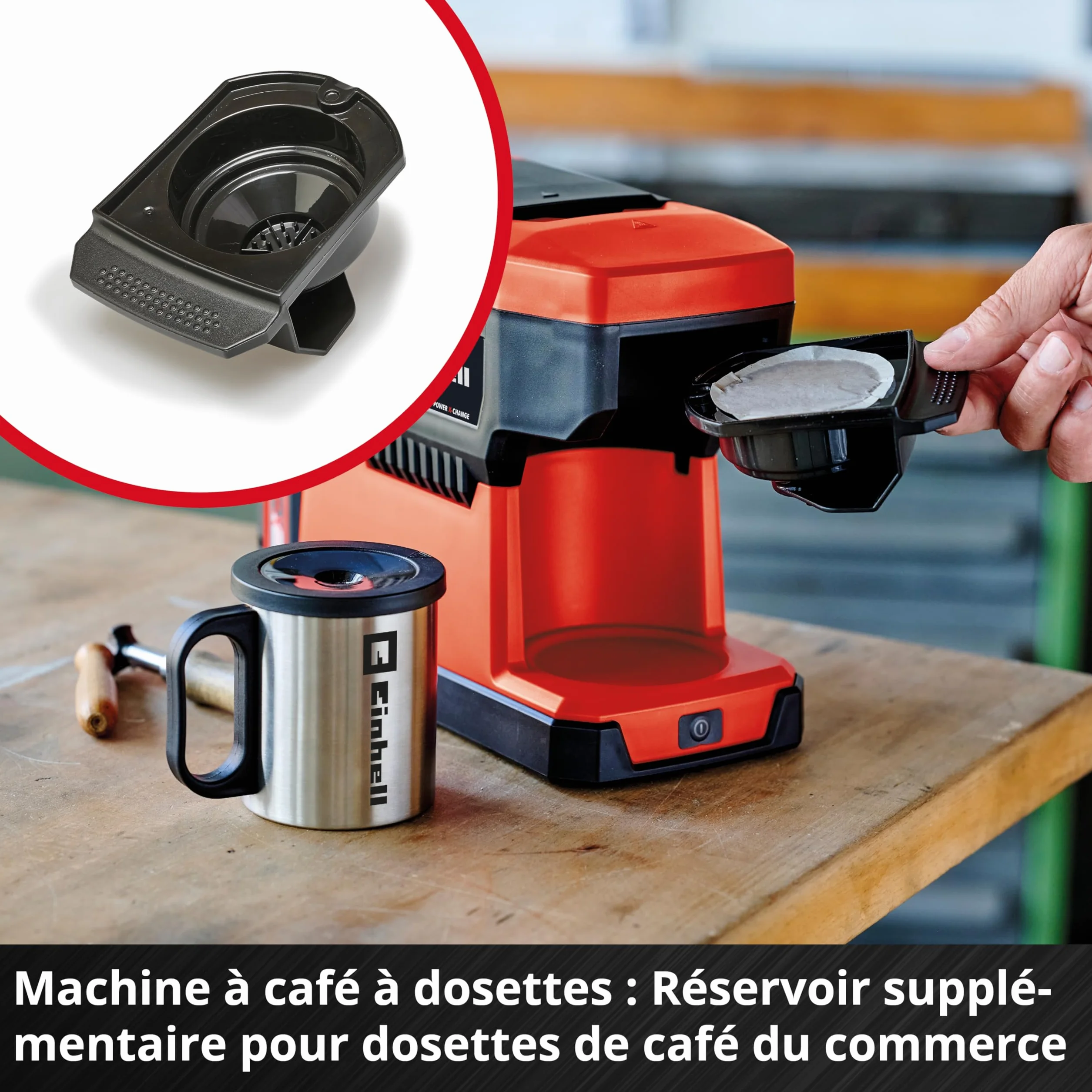 Einhell Machine à café sans fil TE-CF 18 Li-Solo Power X-Change (18V, 2-en-1 : machine à café filtre et machine à café à dosettes) Livré sans Batterie ni Chargeur