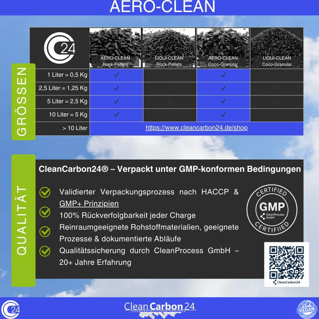 5 litres de charbon actif en coques de noix de coco pour la purification de l'air (3,4-4,8mm / 4x6mesh)
