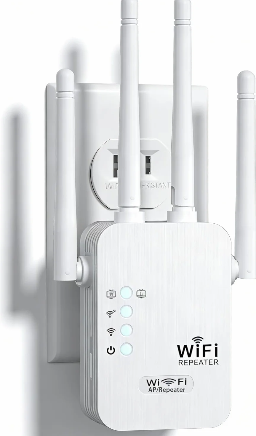 Répéteur WiFi 1200Mbps Double Bande 5GHz 2.4GHz Amplificateur WiFi Gigabit Ethernet 4 Antennes