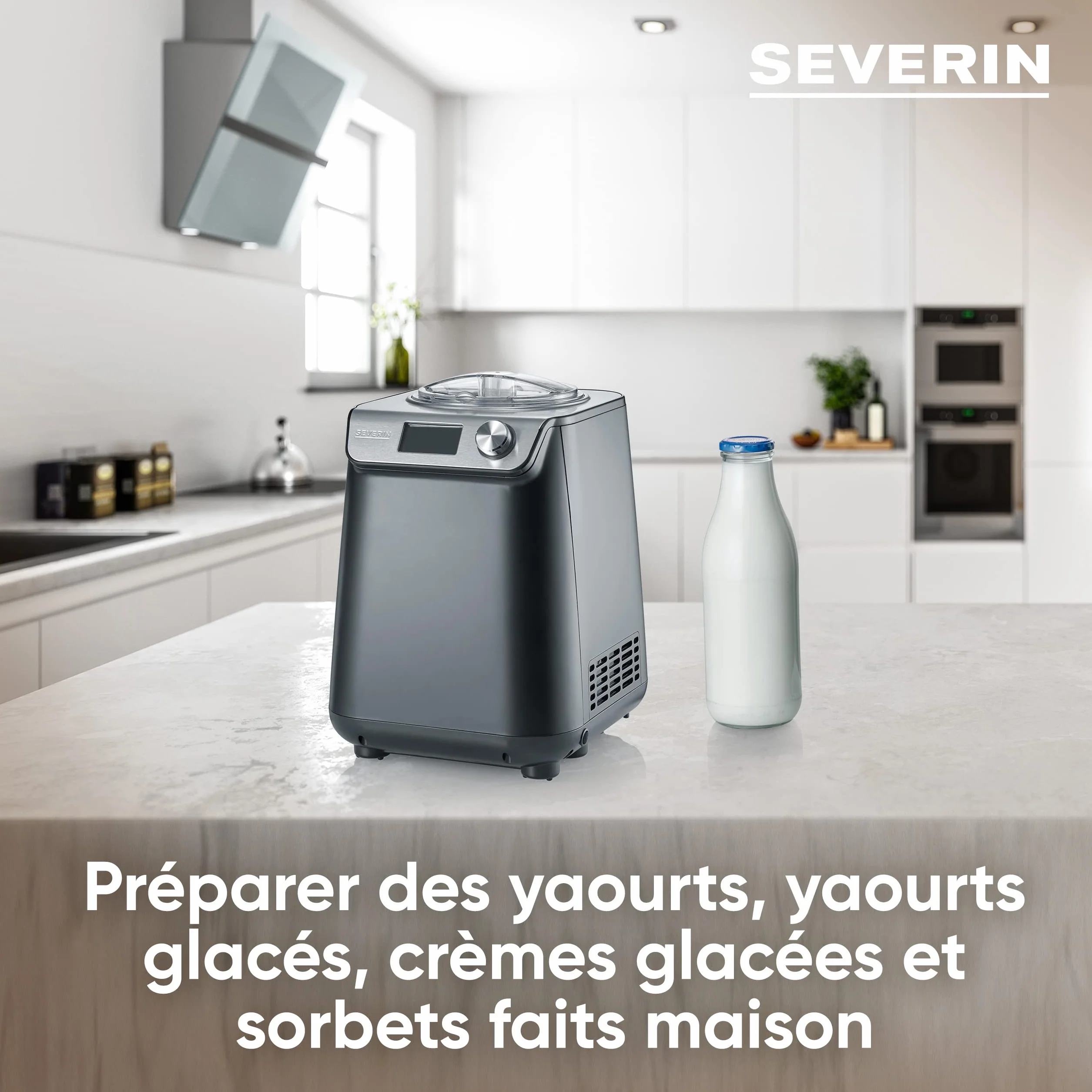 SEVERIN Sorbetière 2-en-1 Compacte 135 W, Sorbetière électrique et yaourtière d'une capacité 1,2 L, Machine à glace avec livre de recettes, noir, EZ 7407