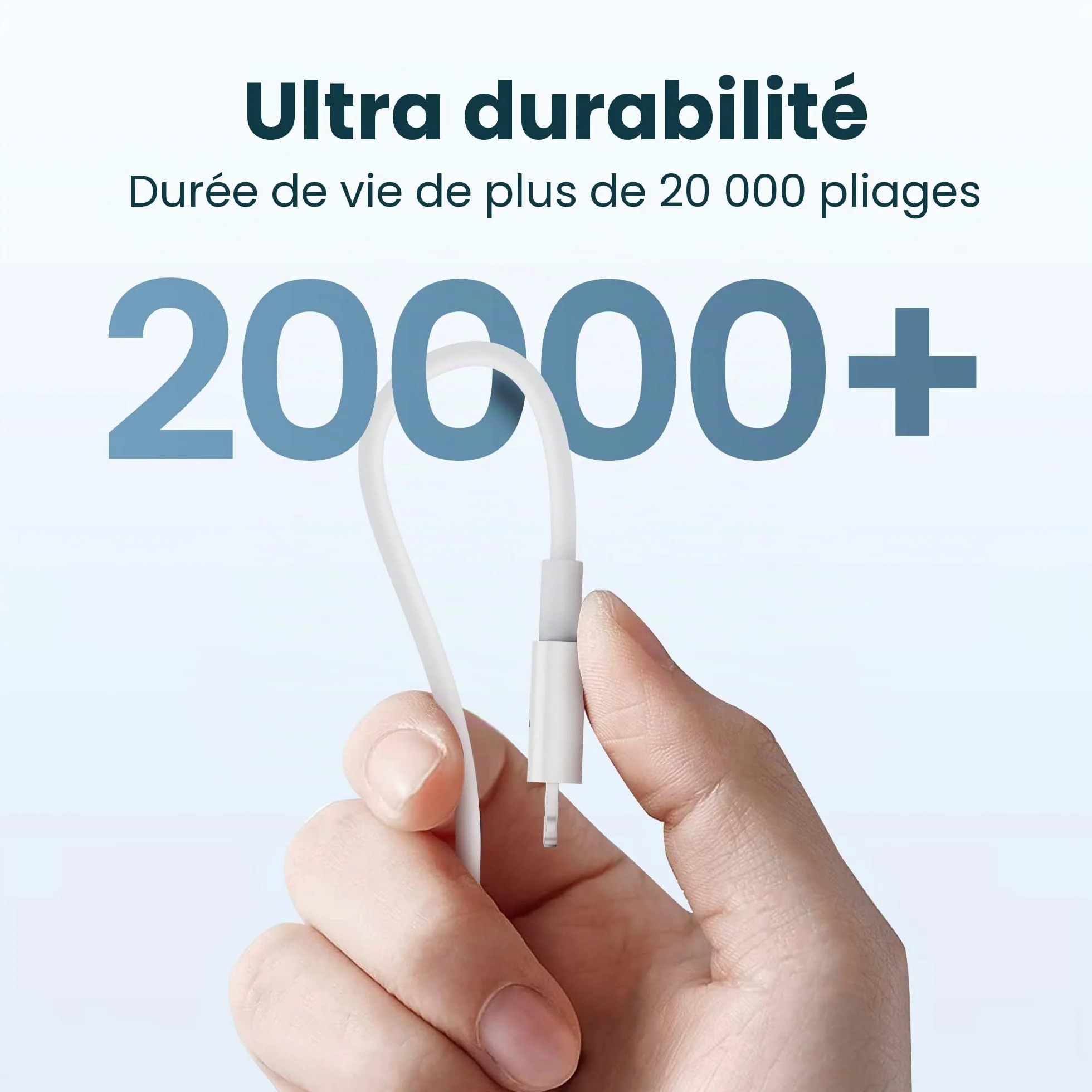 RAMPOW Câble iPhone 1M MFi Certifié C94 USB C vers Lightning Charge Rapide Power Delivery 3.0 Blanc